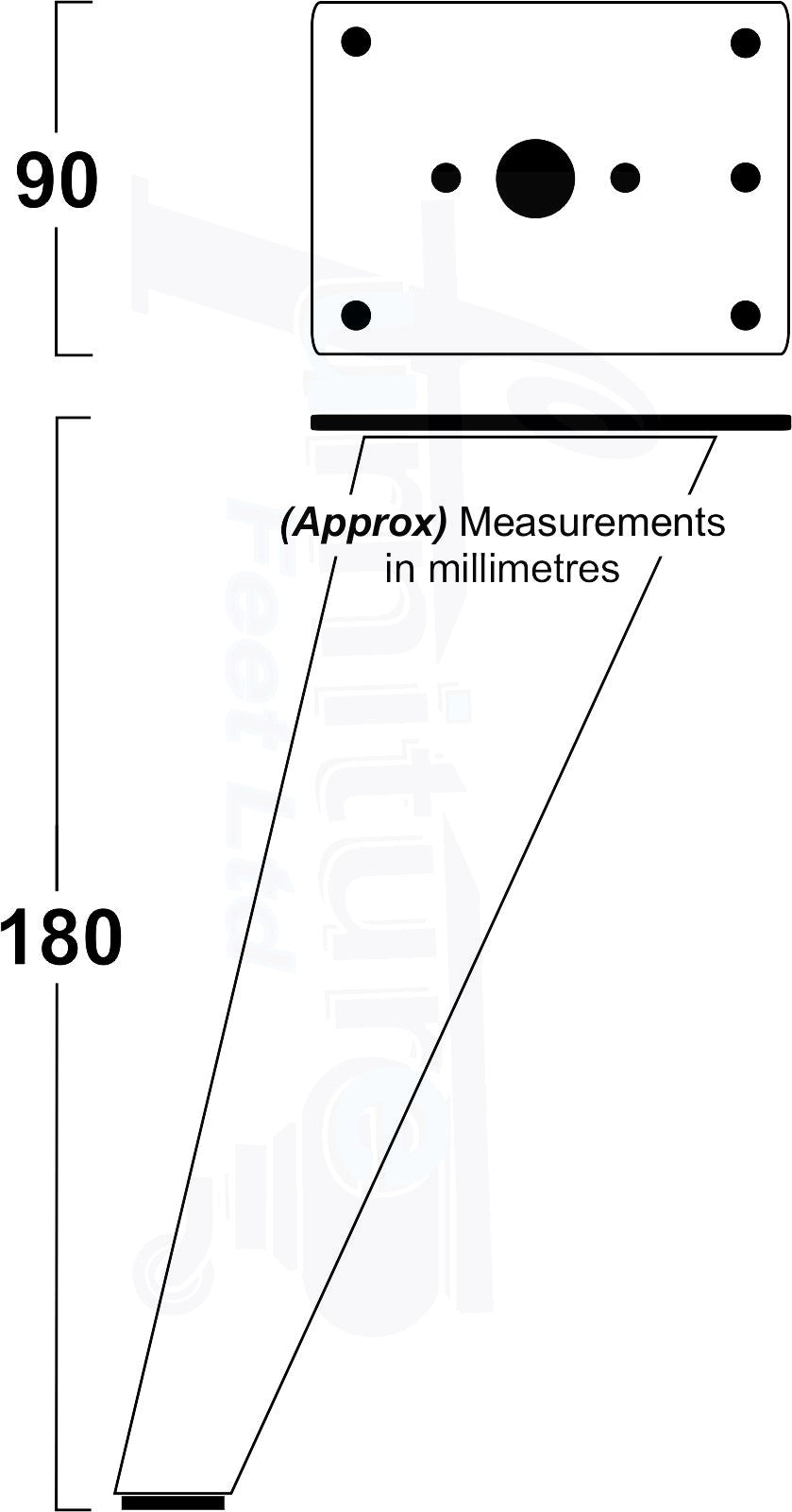 4x Metal Copper Furniture Legs 180mm High Angled Feet Sofa Chair Cabinets Beds