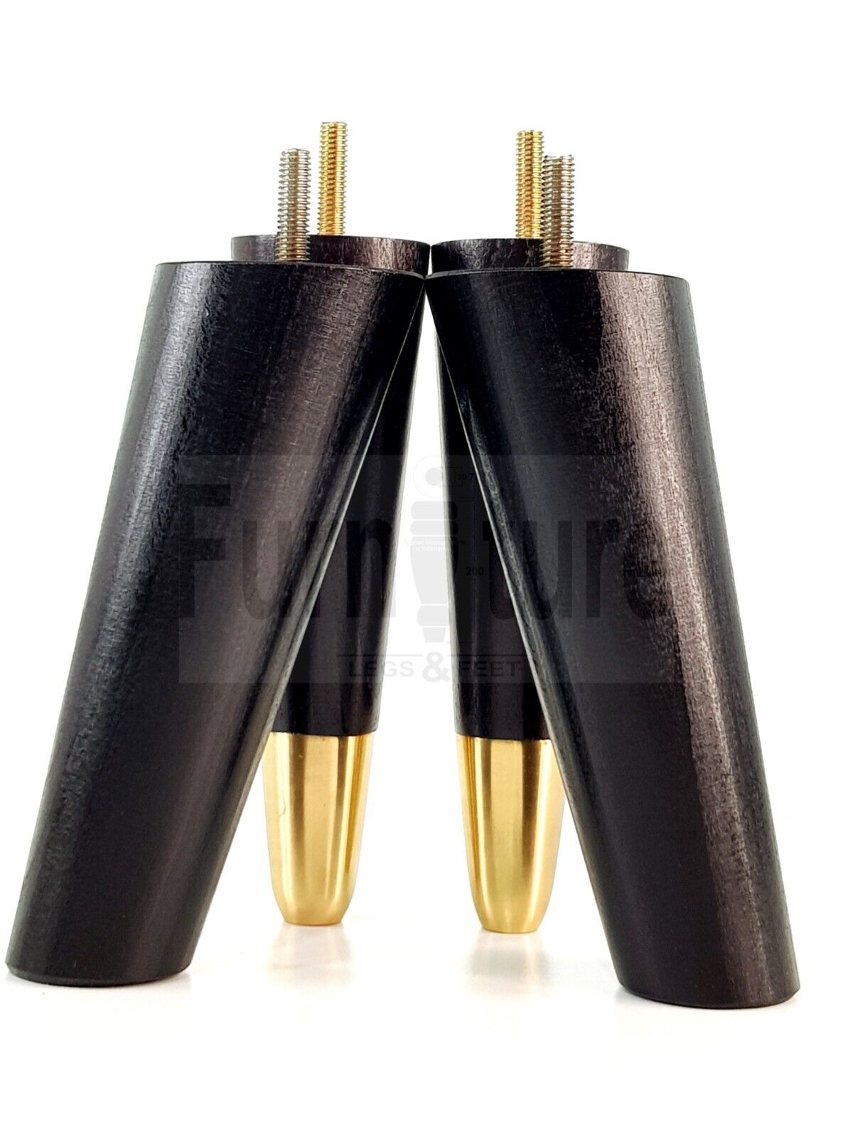 4x Wood Furniture Feet 2 With Brass Slipper Cup M8 Chair Sofa Settee Legs 170mm