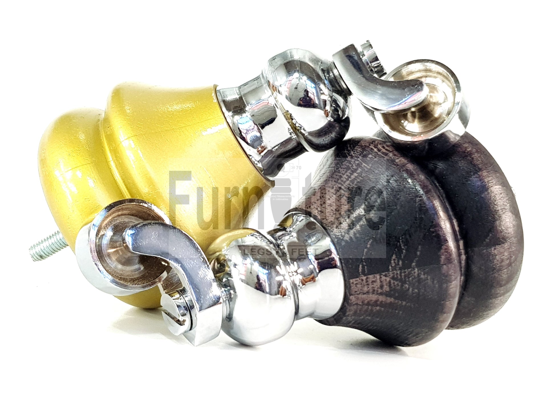 Set Of 4 Turned Furniture Wood Feet With Chrome Castors 150mm Sofas Chairs Settee Cabinets Beds M8(8mm)