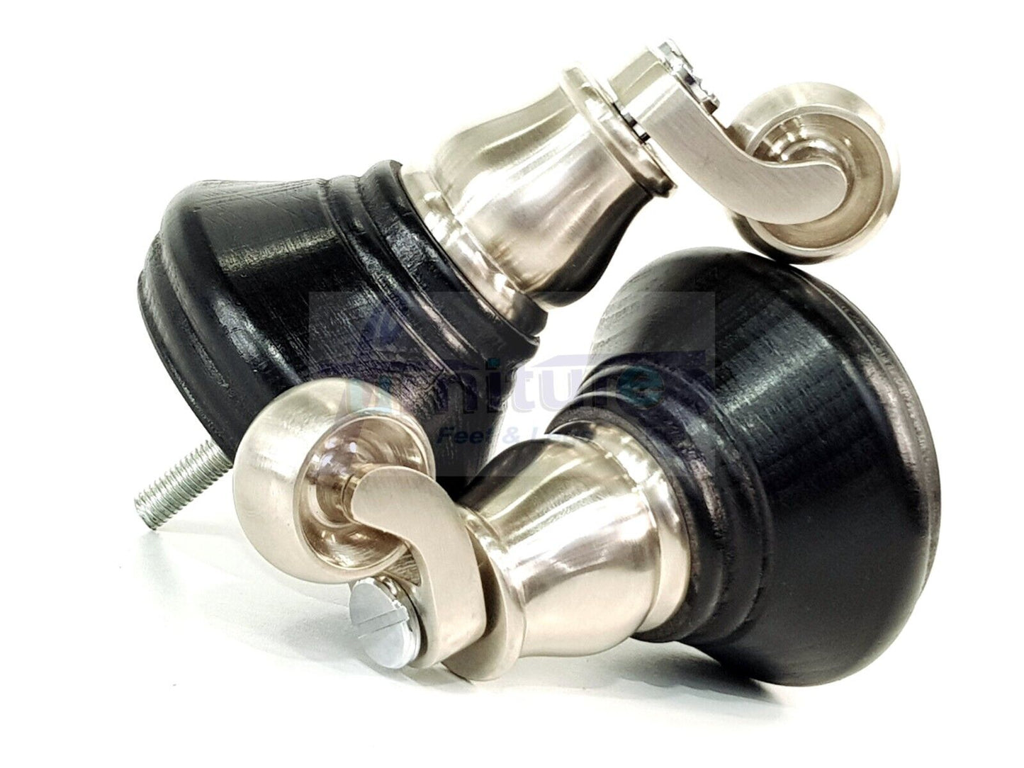 4x Black Wooden Furniture Sofa Legs M8 With Castors Replacment Chair Settee Feet 115mm - 125mm High