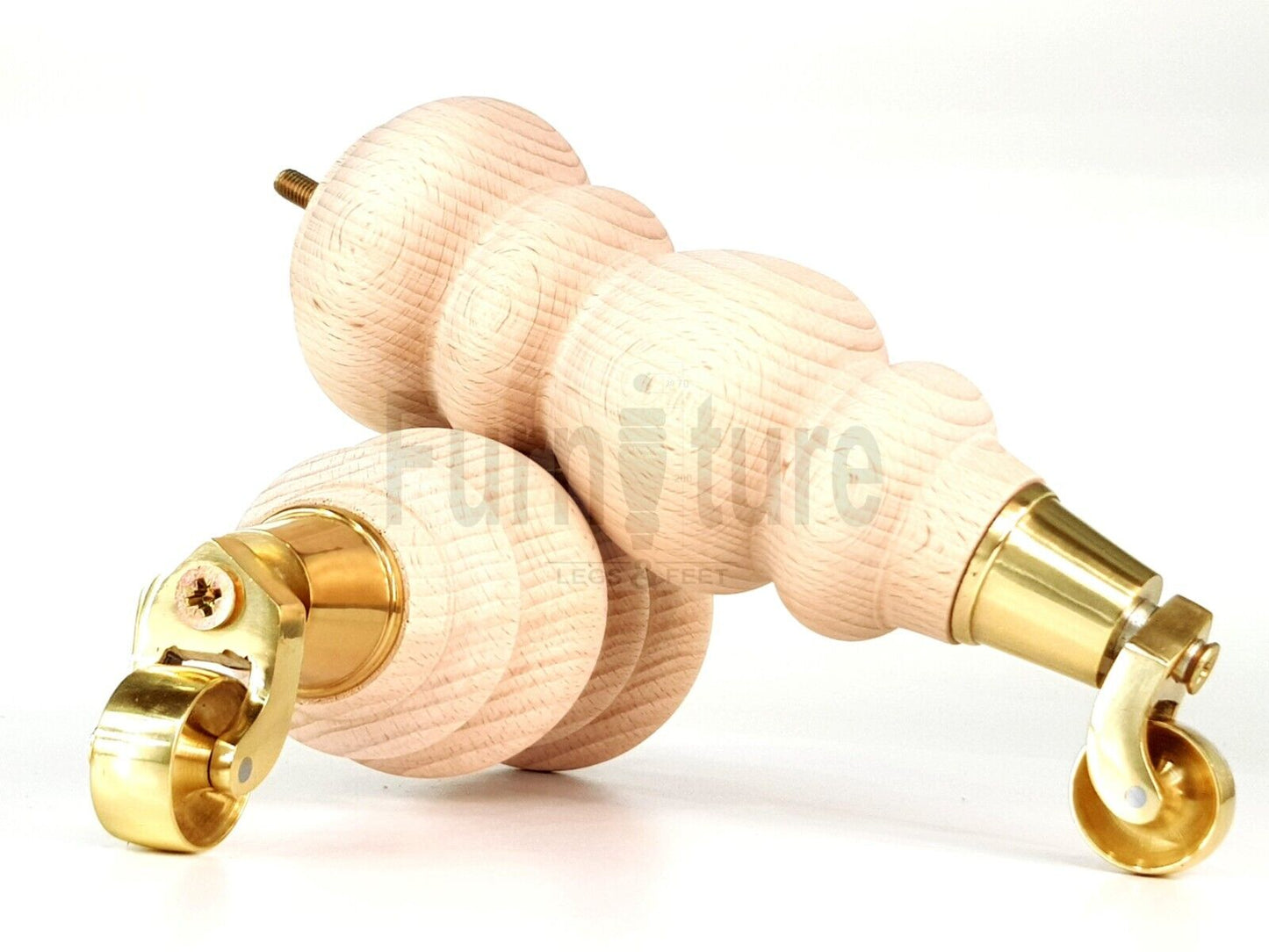 4x Turned Wood Furniture Brass Castor Leg M8 Replacement Feet Chairs Stools Sofa 250mm
