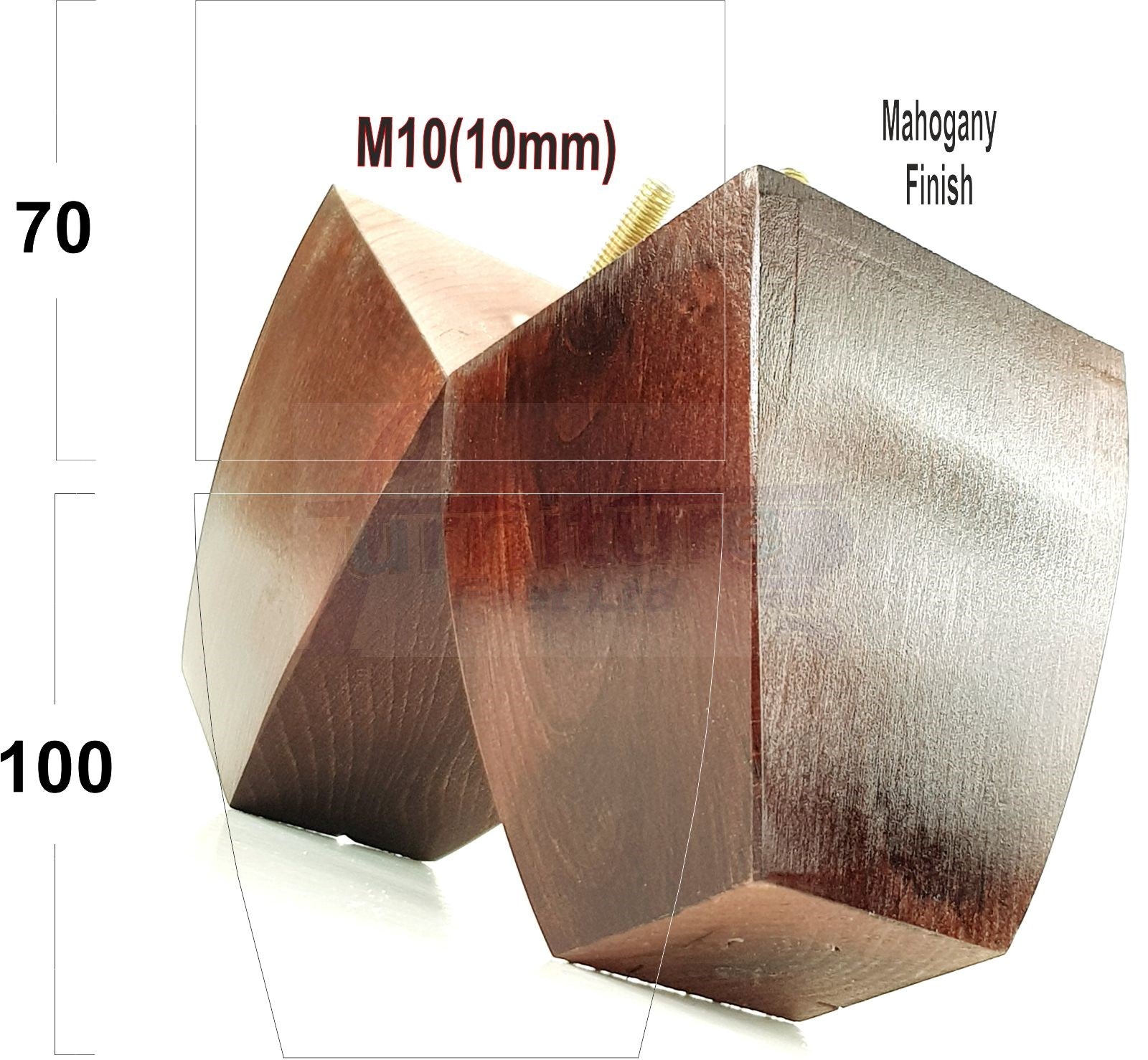 Set Of 4 Square Block Solid Wood Furniture Feet Replacement Legs 100mm High M10 Thread