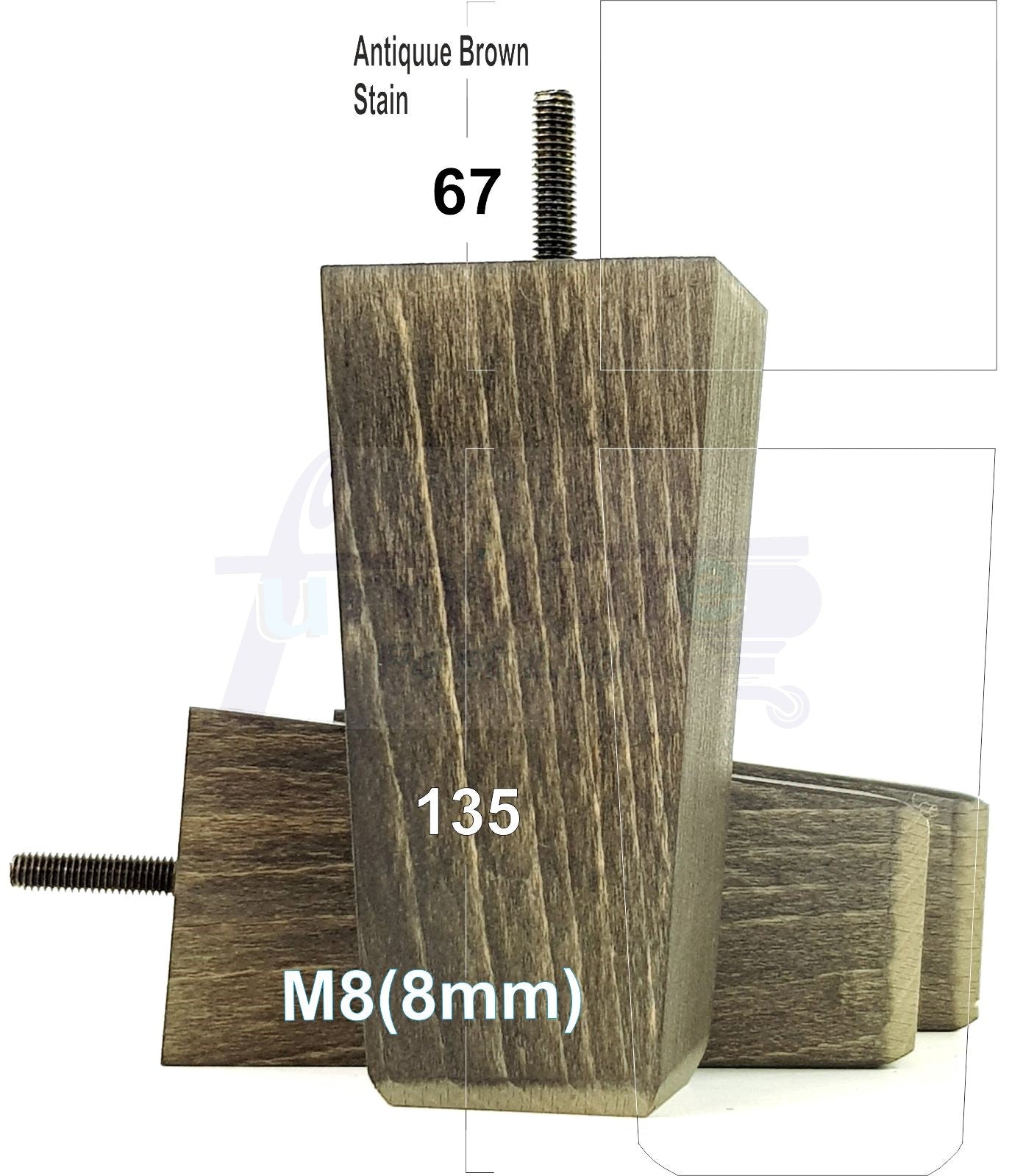 4x Block Wood Sofa Legs 135mm High Replacement Furniture Feet Chairs Cabinets M8(8mm)