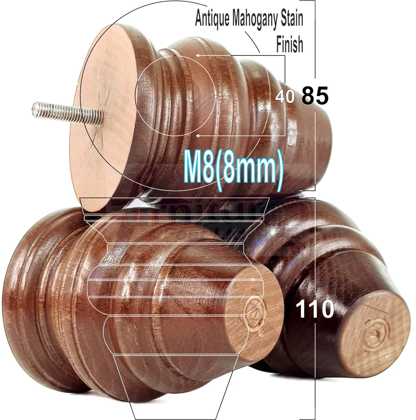 4x Turned Wood Furniture Legs Replacement Feet 110mm High Multiple Colours Chairs Stools Sofa's Beds Settee Cabinets M8
