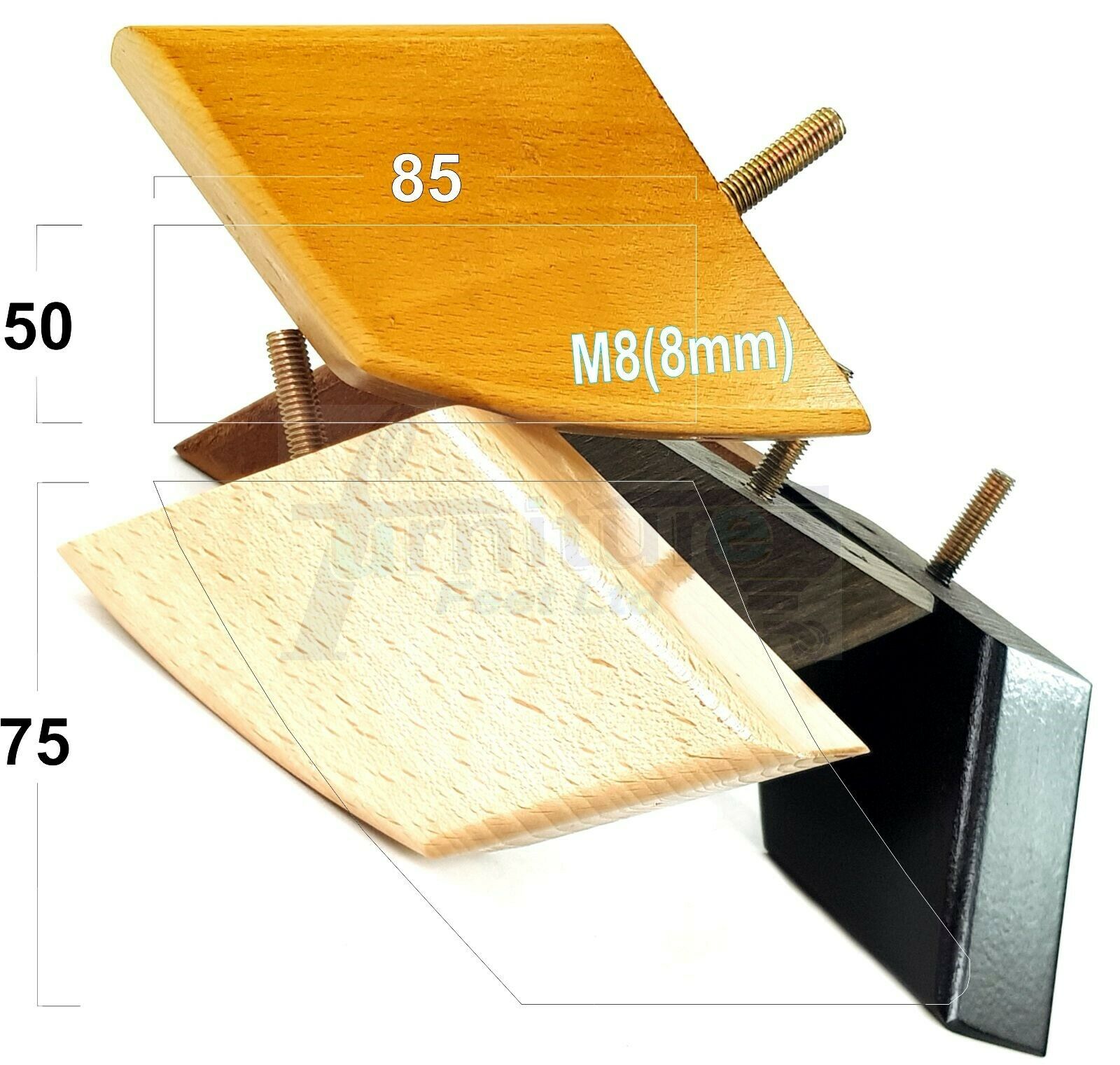 SET OF 4 WOODEN FURNITURE FEET 75mm HIGH REPLACEMENT SOFA LEGS 8mm Thread