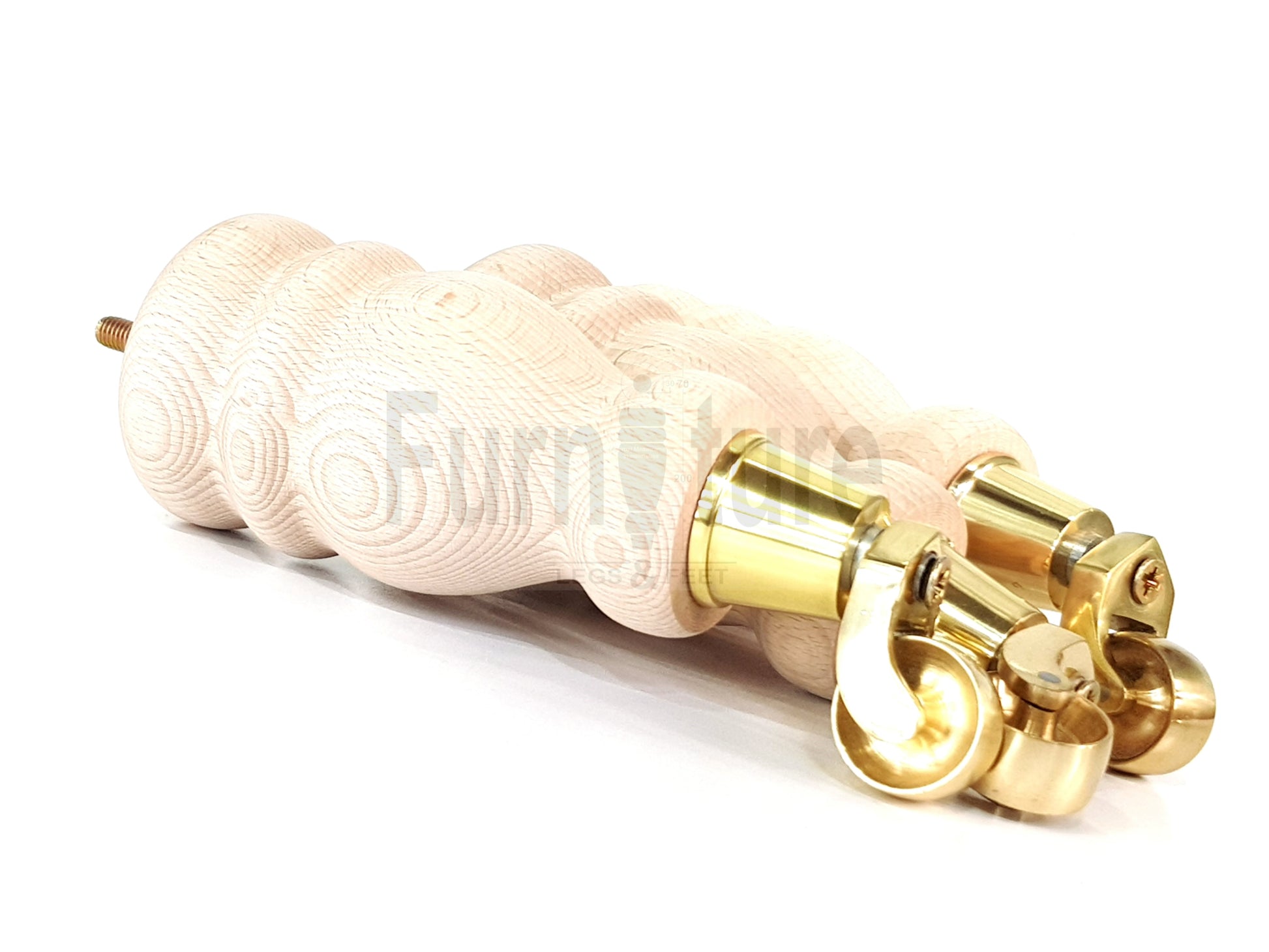 Set Of 4 Wooden Turned Replacement Furniture Legs 200mm High With Brass Castor Wheels 8mm Thread