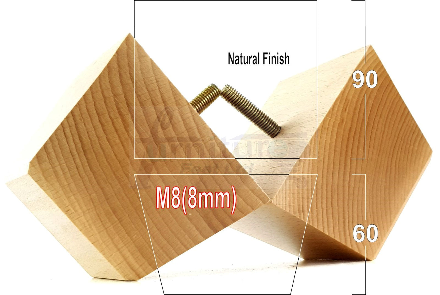 4x Square Wood Sofa Legs 60mm High Replacement Furniture Feet Chairs Cabinets M8 