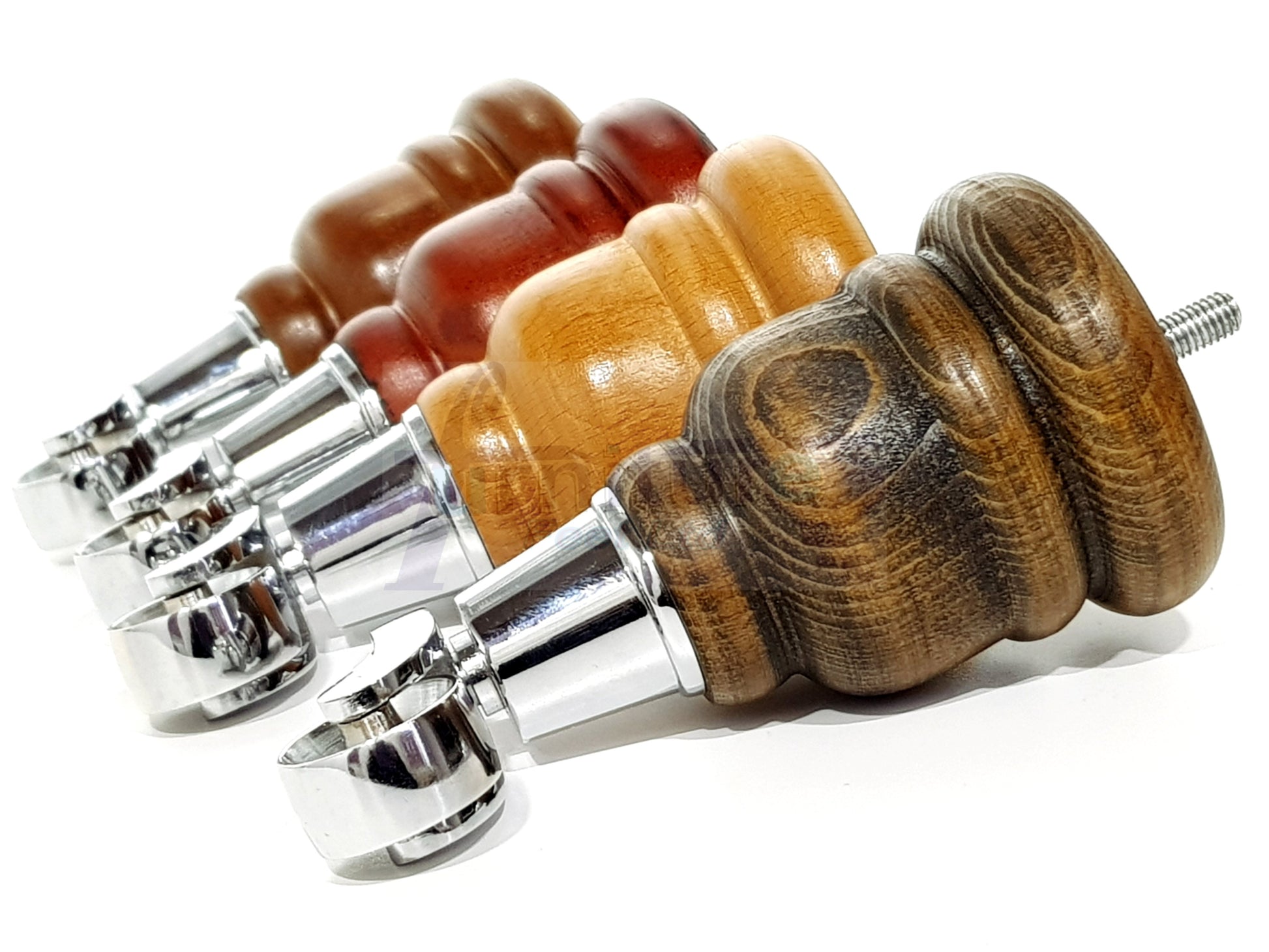 4 Turned Wood Furniture Feet With Chrome Castors 155mm Legs Sofas Chairs Stools Cabinets Beds M8 6 Inches