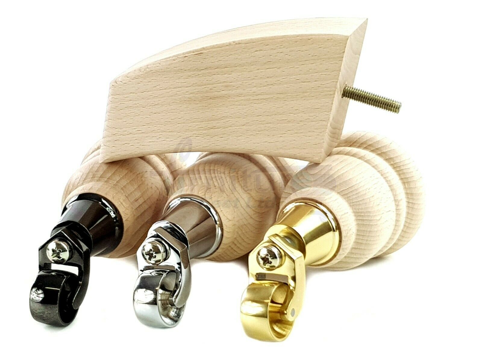 Turned Furniture Feet 2 With Castors 155mm and 2 Curved Back Legs Raw Wood for Sofas Chairs Stools Cabinets Beds M8 6 Inches