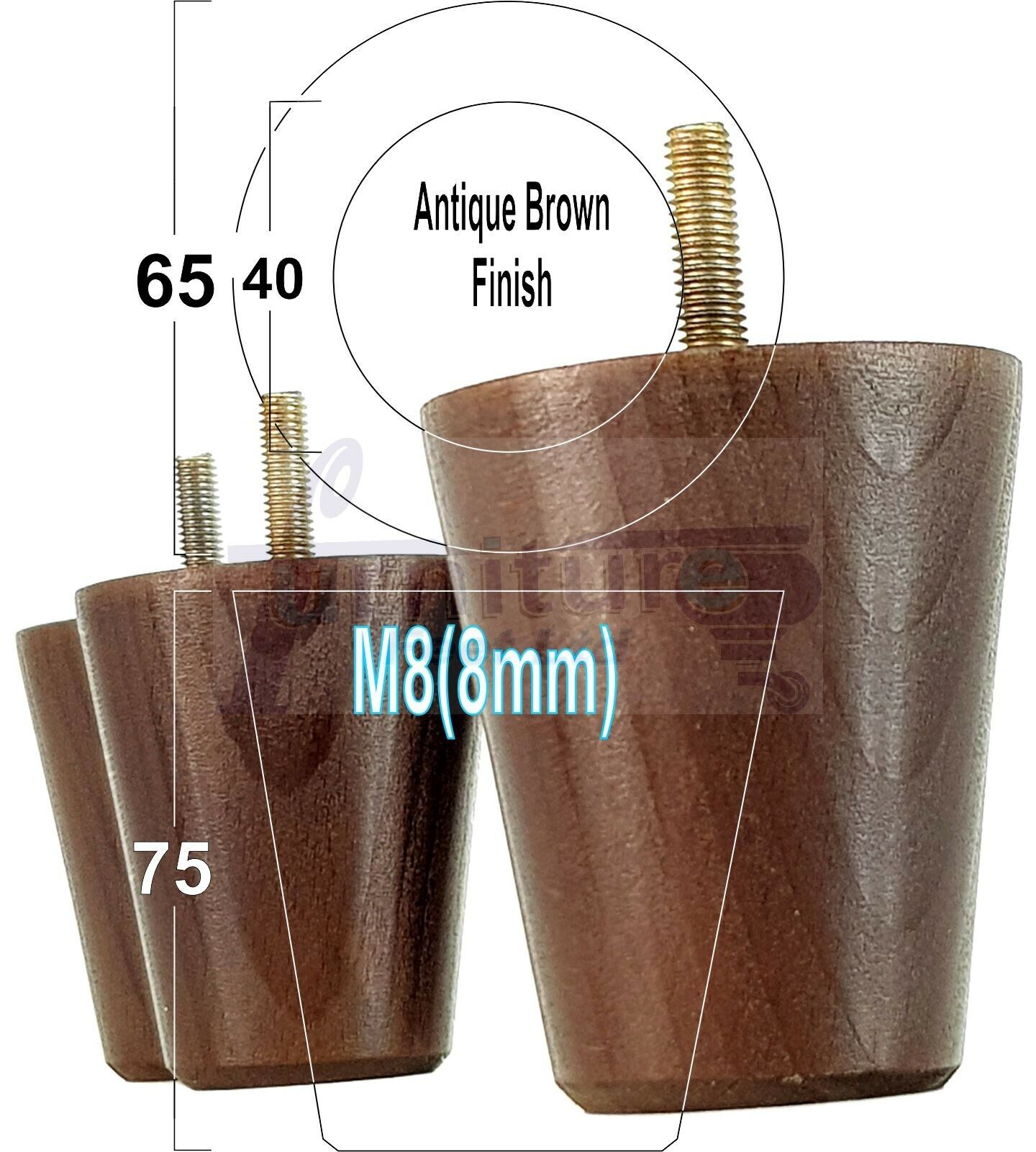 4x Solid Wood Turned Furniture Legs Replacement Bun Feet 75mm High Chairs Stools Sofa's Beds Settee M8
