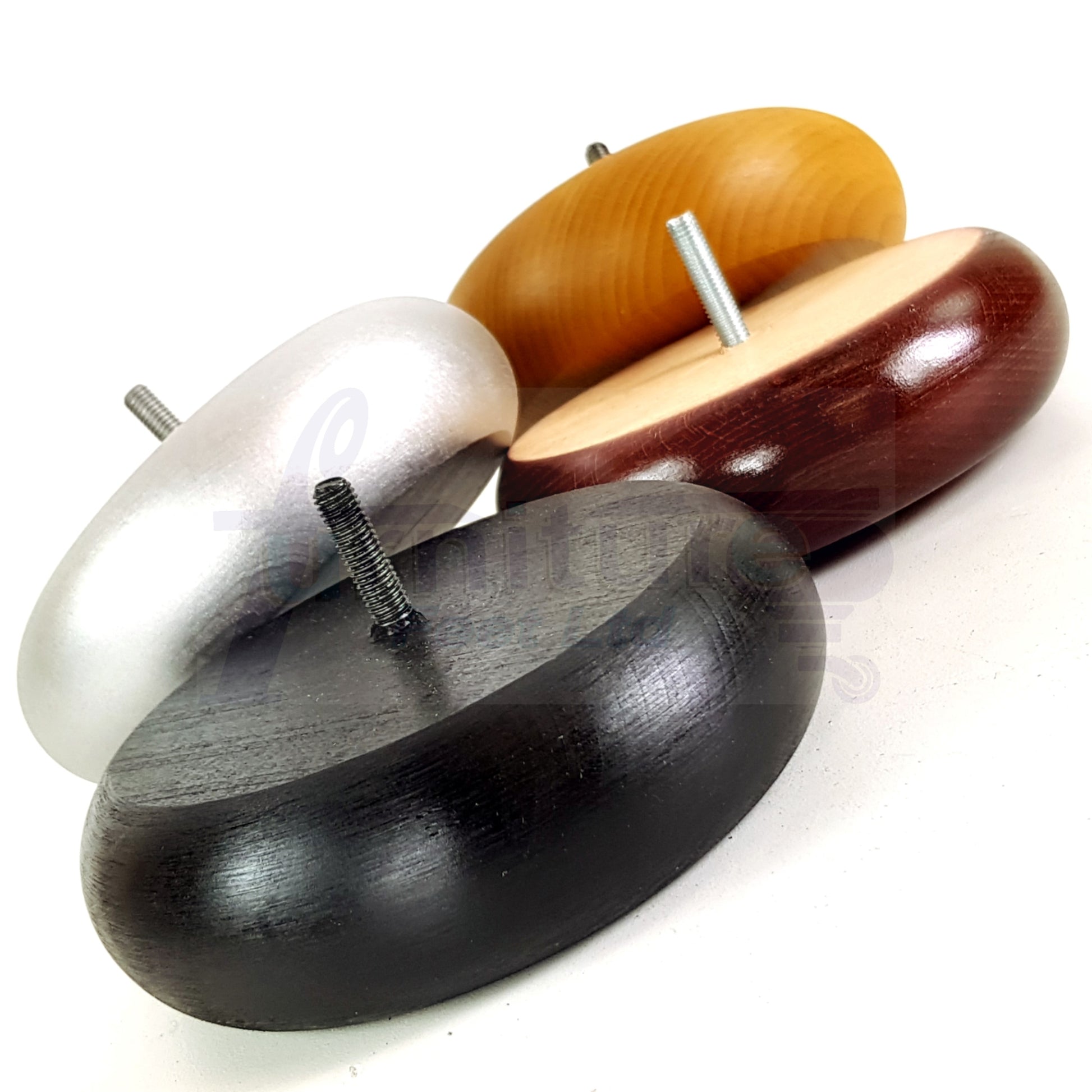 Set Of 4 Turned Wood Furniture Legs Chair Sofa Bed Replacement Bun Feet 40mm High