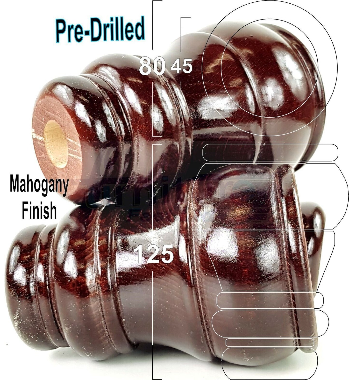 4x Replacement Turned Furniture Sofa Leg Chair Settee Feet 125mm High (Self-Fix)