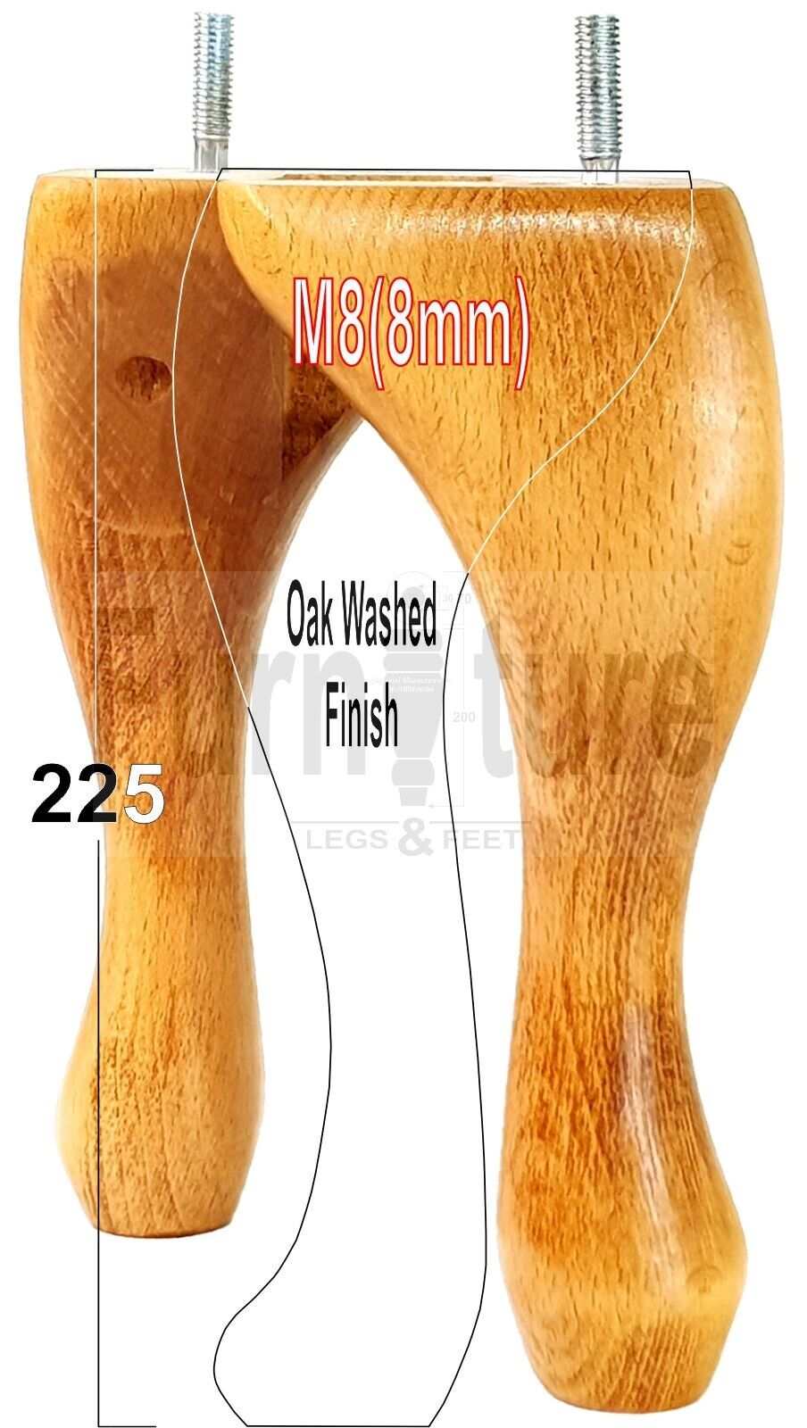4x Solid Wood Furniture Feet 225mm High Vintage Queen Anne Replacement Legs M8 8 Inches