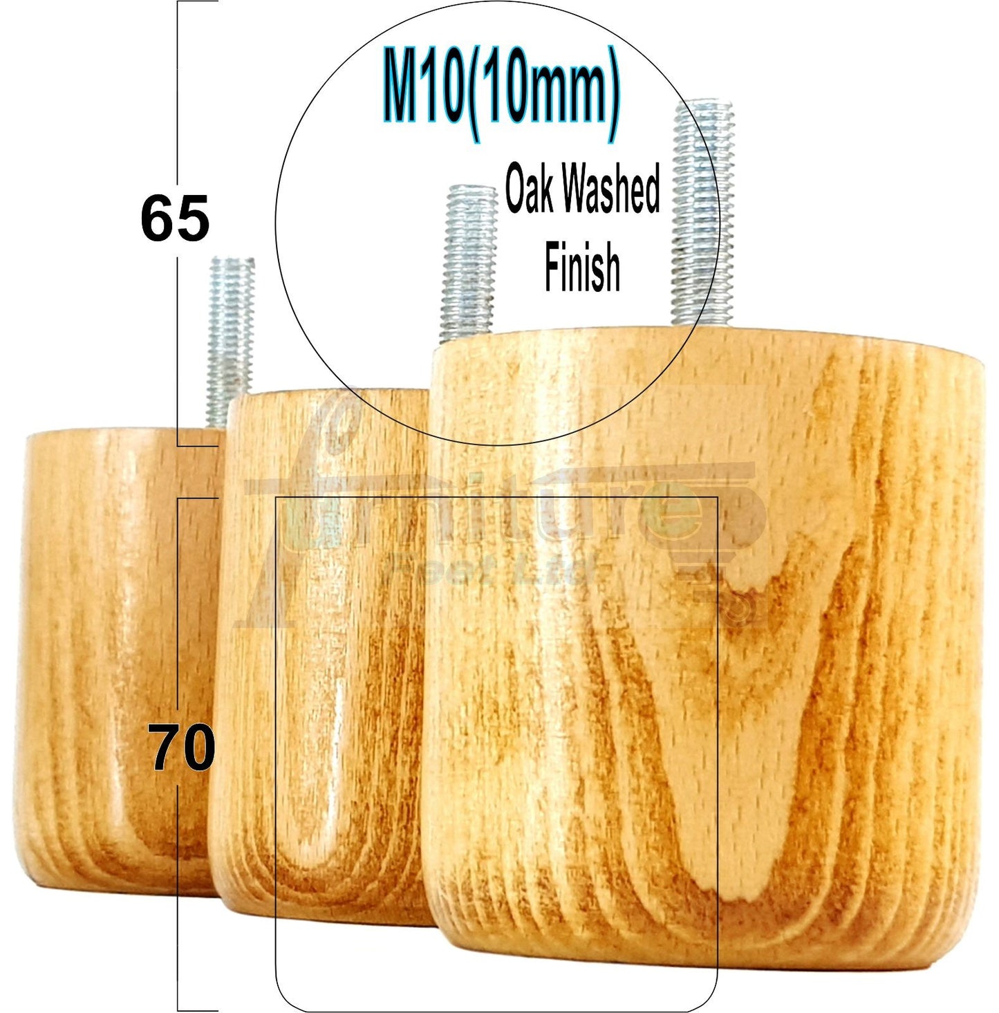 4x Solid Wood Turned Furniture Legs Replacement Bun Feet 70mm High 10mm Thread
