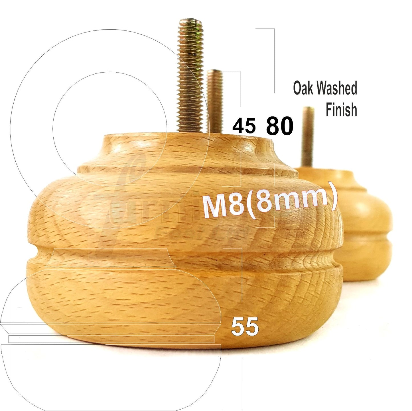 4x Soild Turned Wood Replacment Furniture Legs Sofa Feet 55mm High 8mm Thread