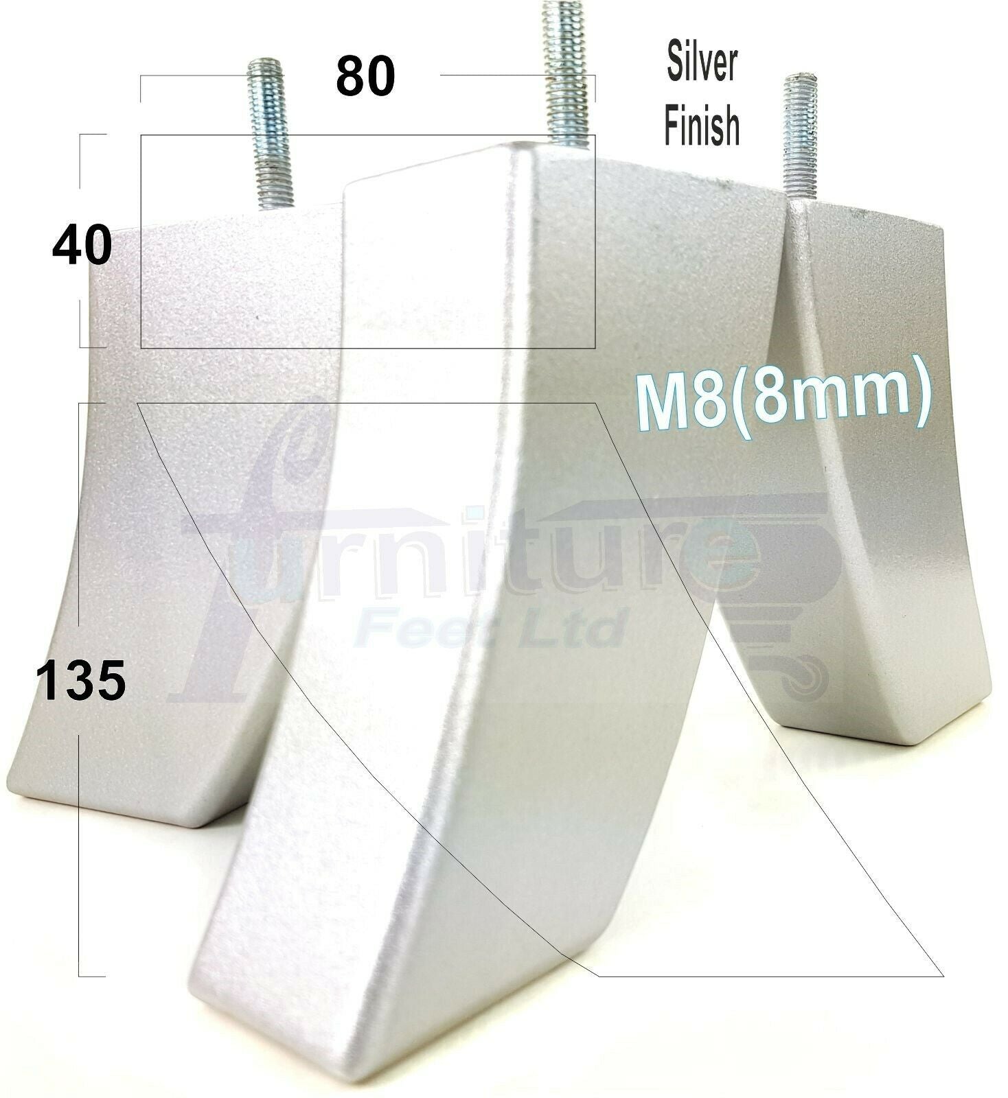 SET OF 4 WOODEN FURNITURE FEET 135mm HIGH REPLACEMENT SOFA LEGS 8mm Thread