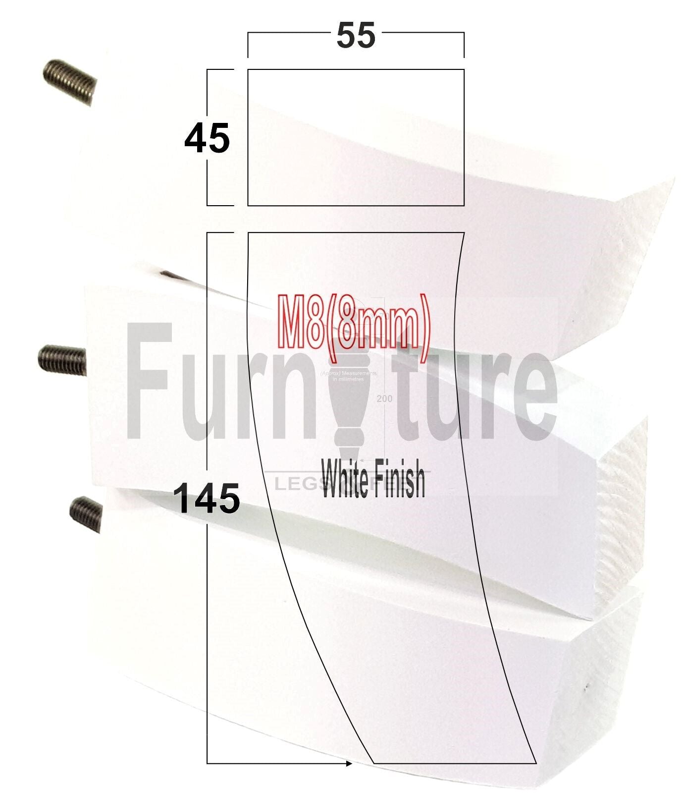 Set Of 4 Solid Wood Curved Furniture Feet Replacement Legs 145mm High M8(8mm)