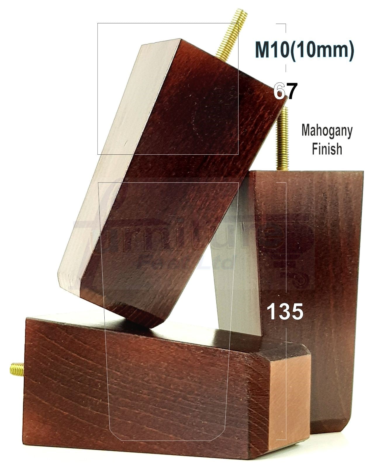 4x Block Wood Sofa Legs 135mm High Replacement Furniture Feet Chairs Cabinets M10 Thread	