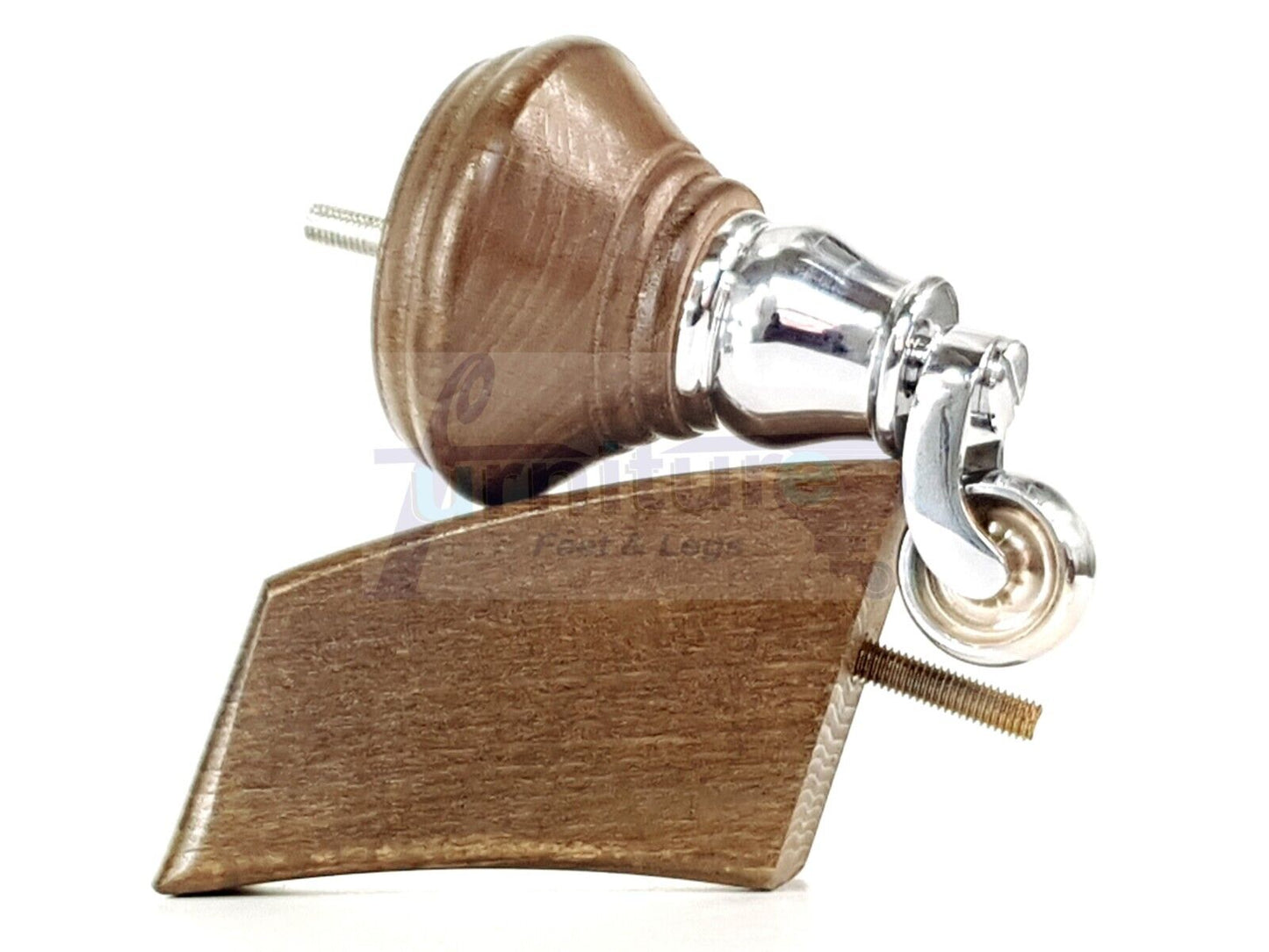 2 Antique Brown Stain Wood Furniture Sofa Feet With Castor 125mm & 2 Curved Legs Chair Settee 100mm High M8