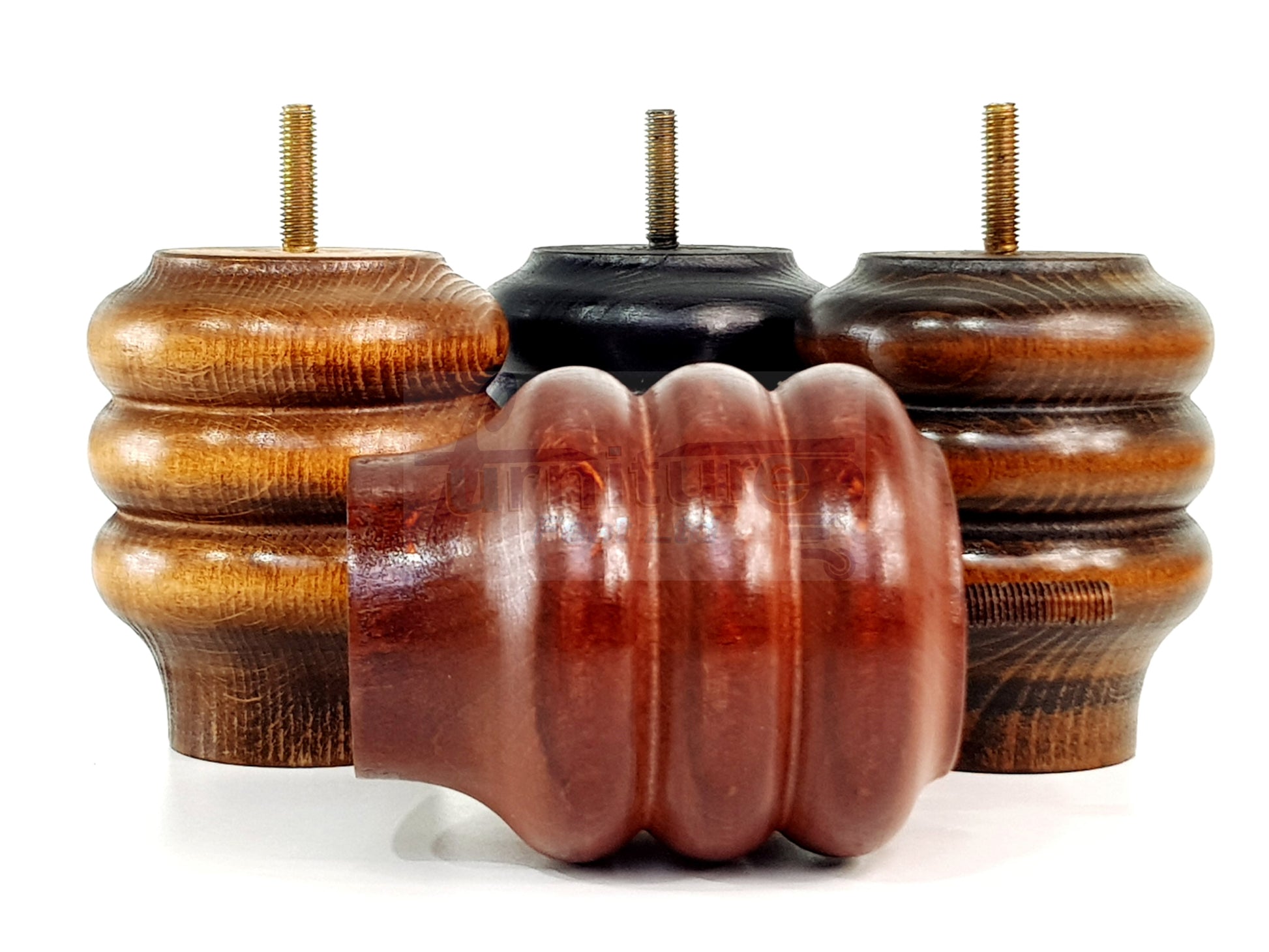 4 Solid Wood Turned Furniture Legs Replacement Bun Feet 100mm High 10mm Thread