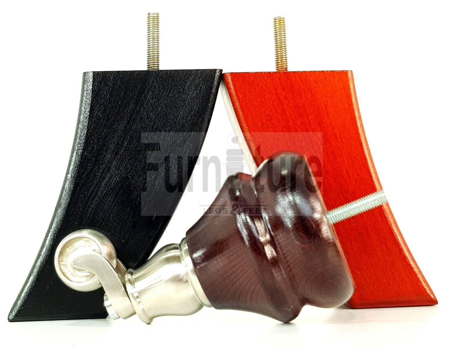 Turned Wood Furniture Feet 2 With Brushed Chrome Castors 140mm & 2 Curved Back Legs Sofas Chairs Stools Cabinets Beds M8