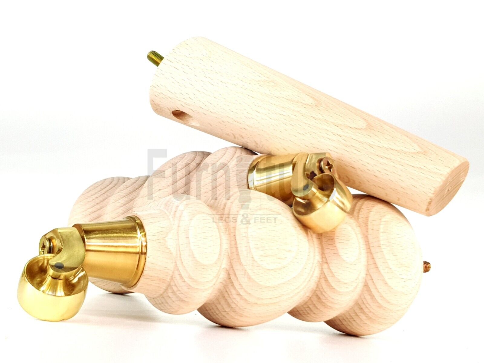 2x Furniture Brass Castor Legs & 2x Angled Solid Wooden Feet M8 Chairs Sofa 250mm High