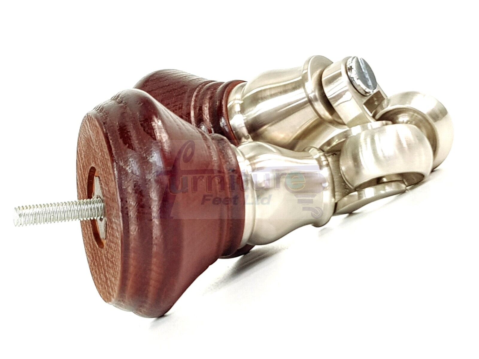 4x Mahogany Wooden Furniture Sofa Legs M8 With Castors Replacment Chair Settee Feet 115mm - 125mm High