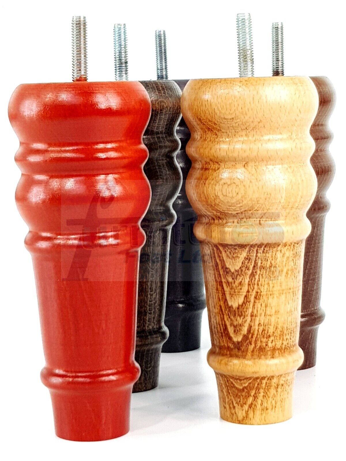 4 Wood Turned Furniture Legs Replacement Bun Feet 165mm High Multiple Colours 6.5 Inches Chairs Stools Sofa's Beds Settee Cabinets M8