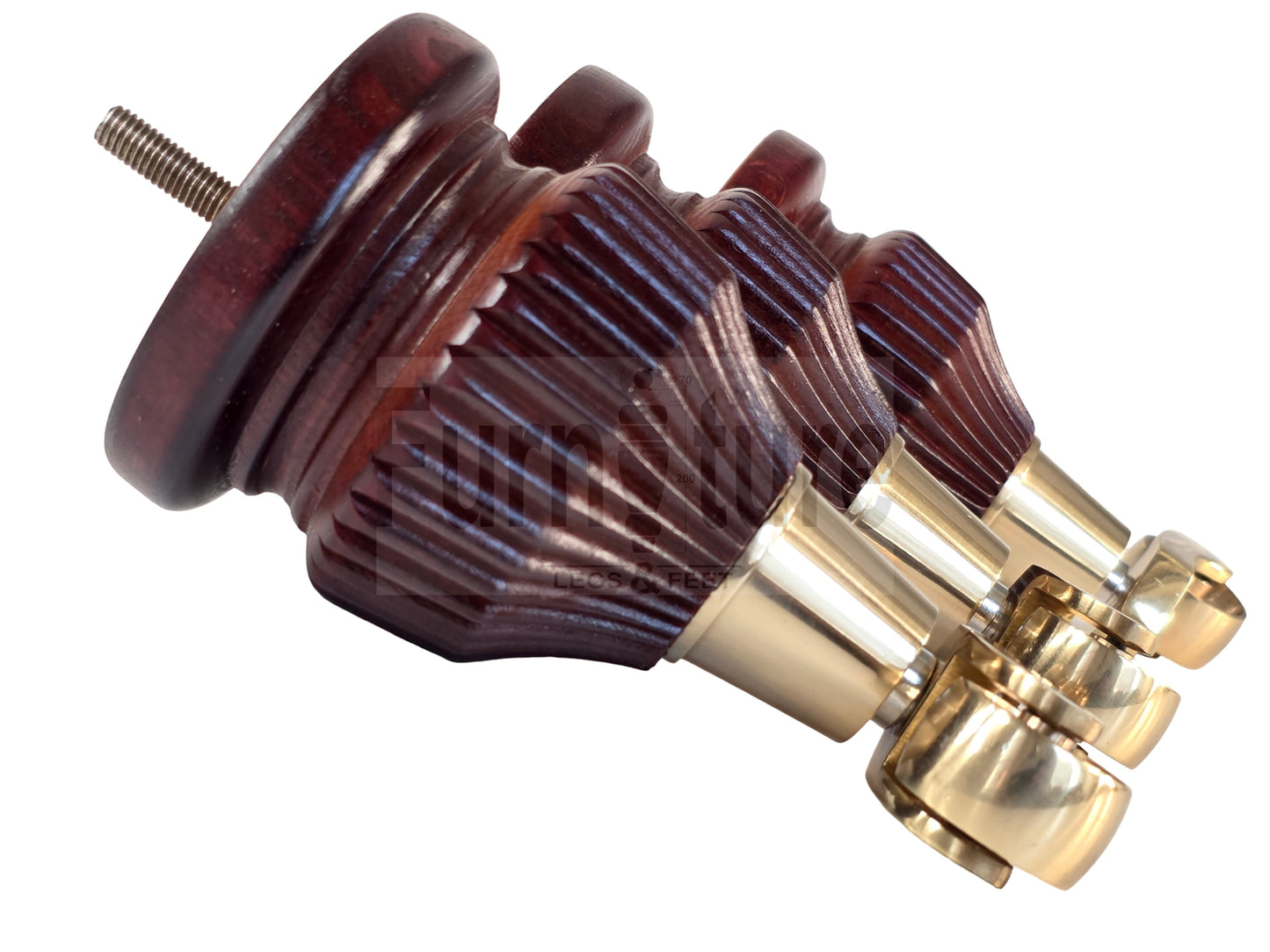 Wood Furniture Legs Replacement Feet 6 Inches with Brass Castors 155mm High M8 Dowl Fixing - Mahogany Finish