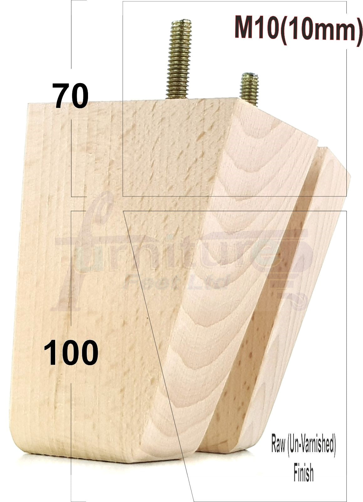 4x Angled Block Wood Sofa Legs 100mm High Replacement Furniture Feet Chairs Cabinets M10 Thread