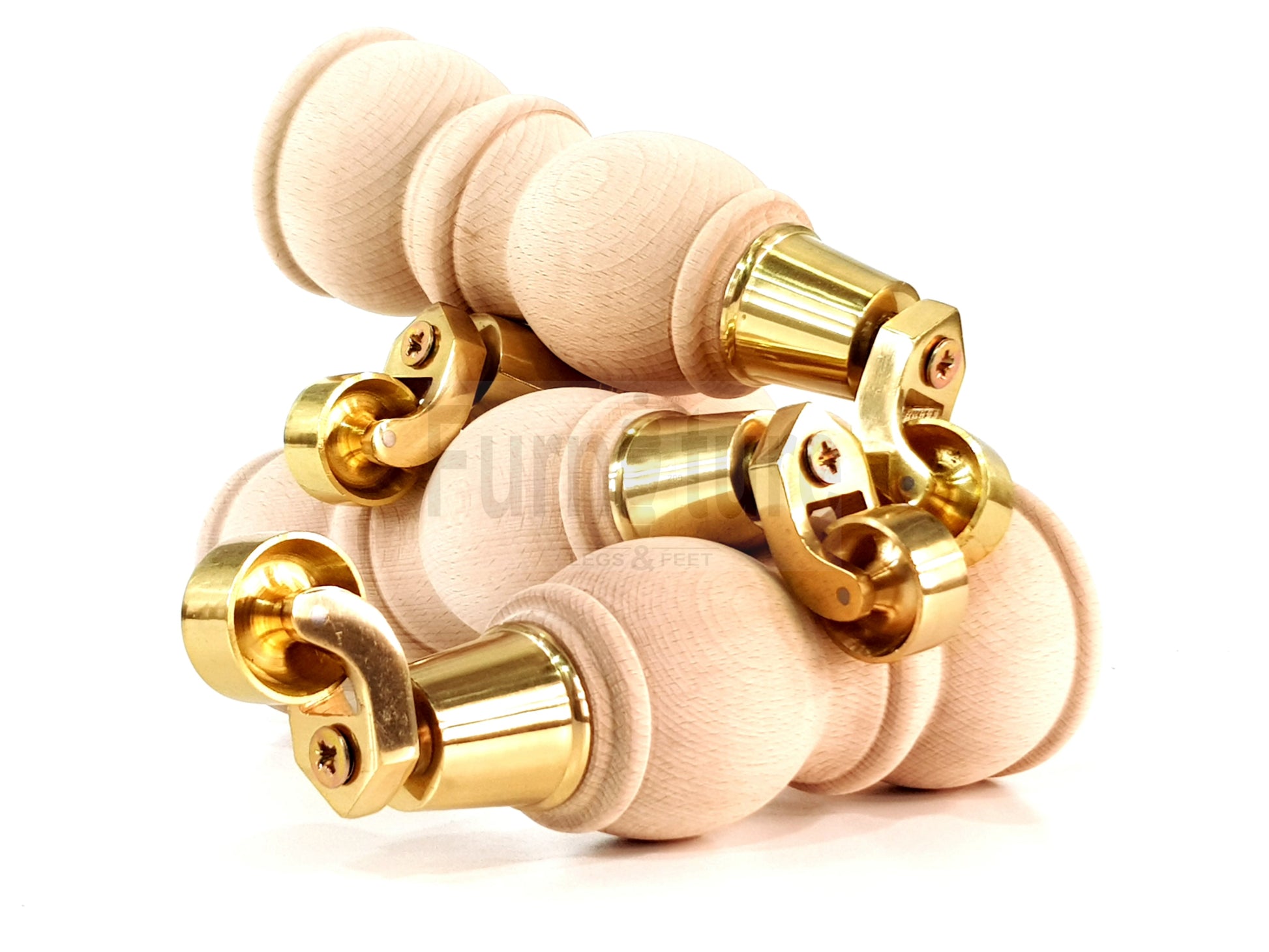 4 Turned Wood Furniture Feet With Castor 205mm High Legs Raw Wood M8 Sofas Chairs Stools Cabinets 8 Inches Tall 