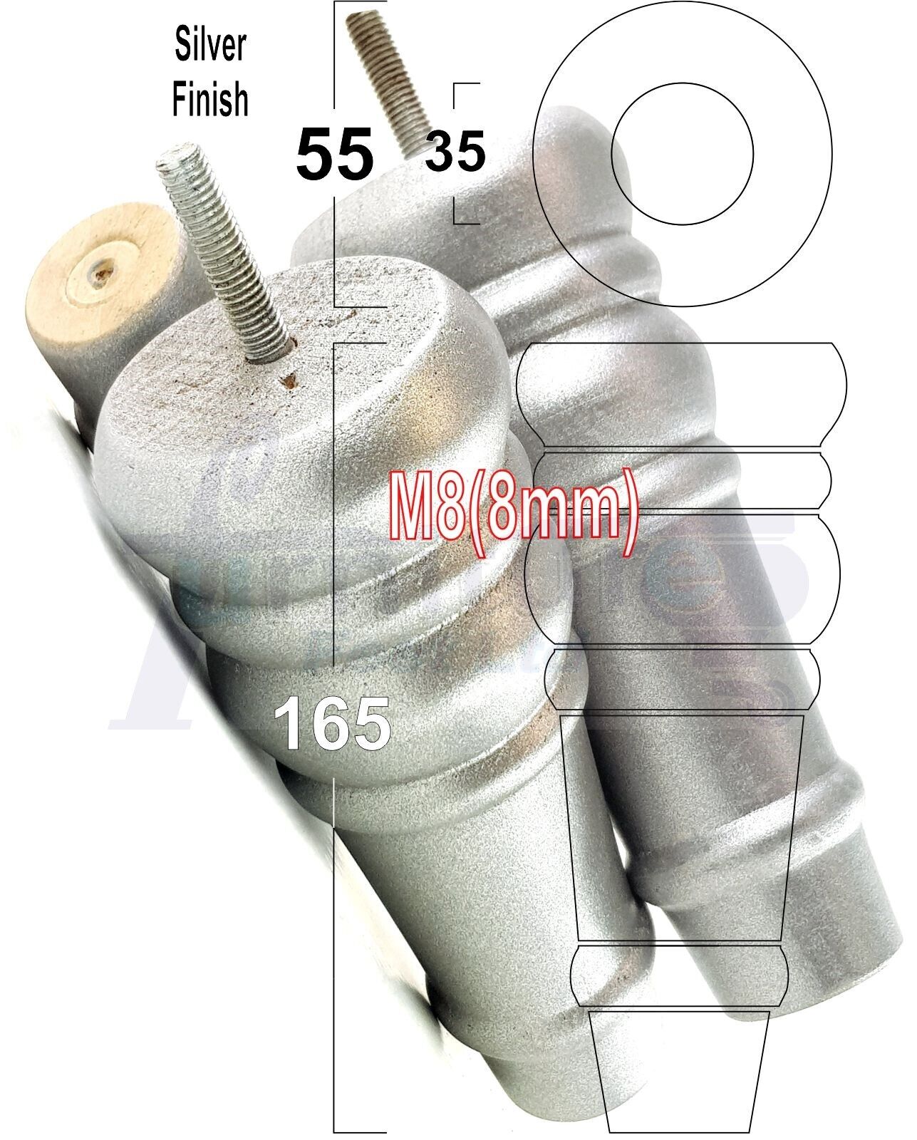 4 Wood Turned Furniture Legs Replacement Bun Feet 165mm High Multiple Colours 6.5 Inches Chairs Stools Sofa's Beds Settee Cabinets M8