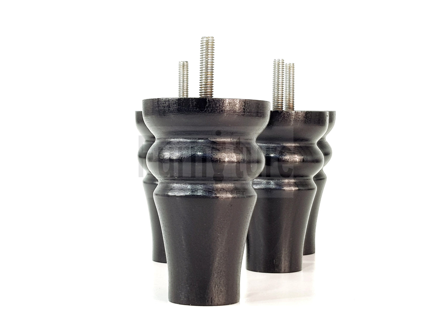 Solid Wood Turned Furniture Legs Replacement Bun Feet 100mm High M8 Dowl Fixing Set of 4