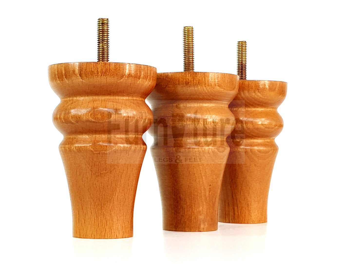 Solid Wood Turned Furniture Legs Replacement Bun Feet 100mm High M8 Dowl Fixing Set of 4
