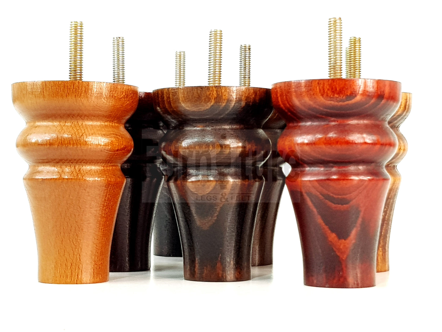 Solid Wood Turned Furniture Legs Replacement Bun Feet 100mm High M8 Dowl Fixing Set of 4