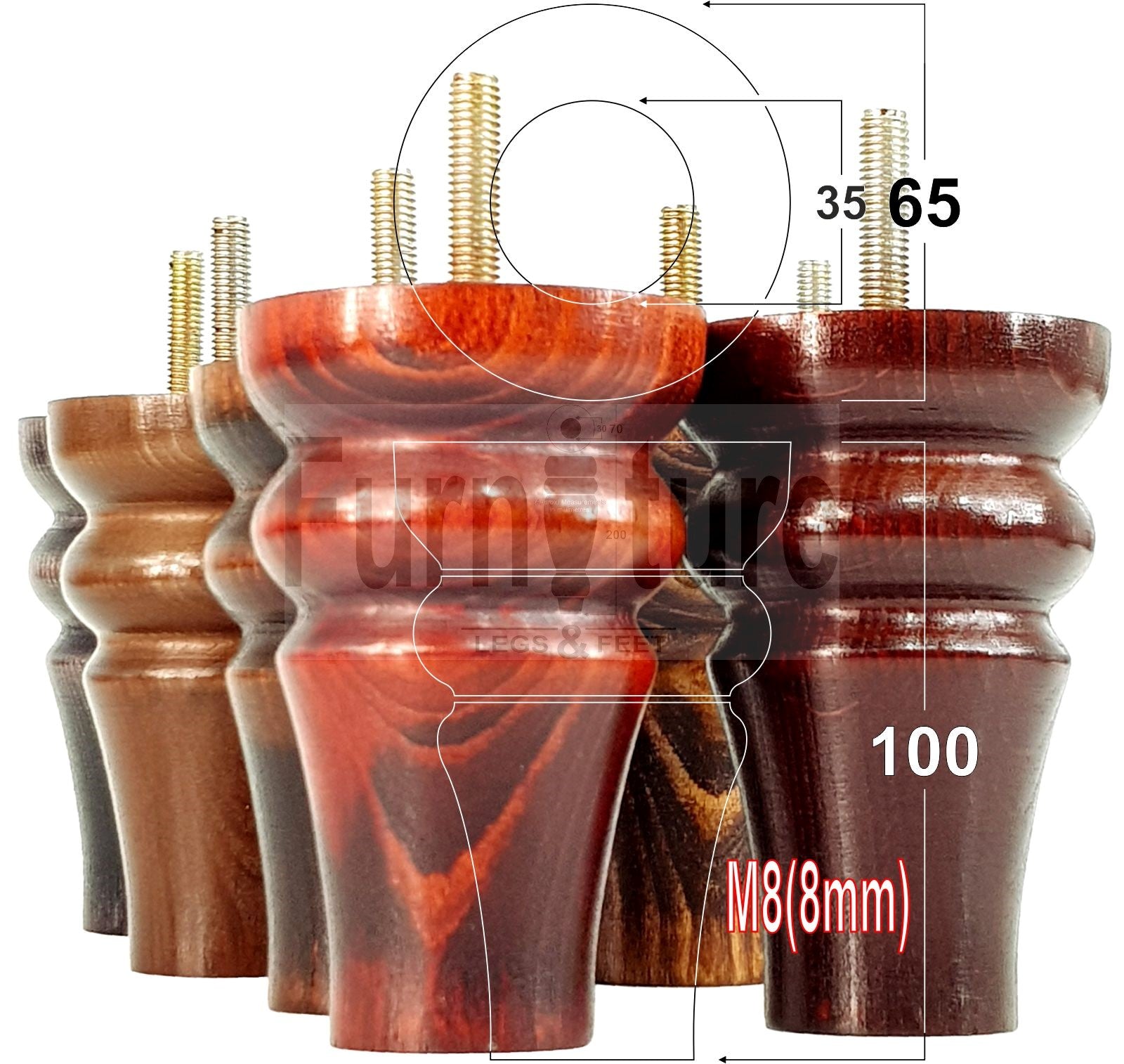 Solid Wood Turned Furniture Legs Replacement Bun Feet 100mm High For Chairs Stools Sofa Beds Settee & Cabinets M10 Set of 4 Golden Oak