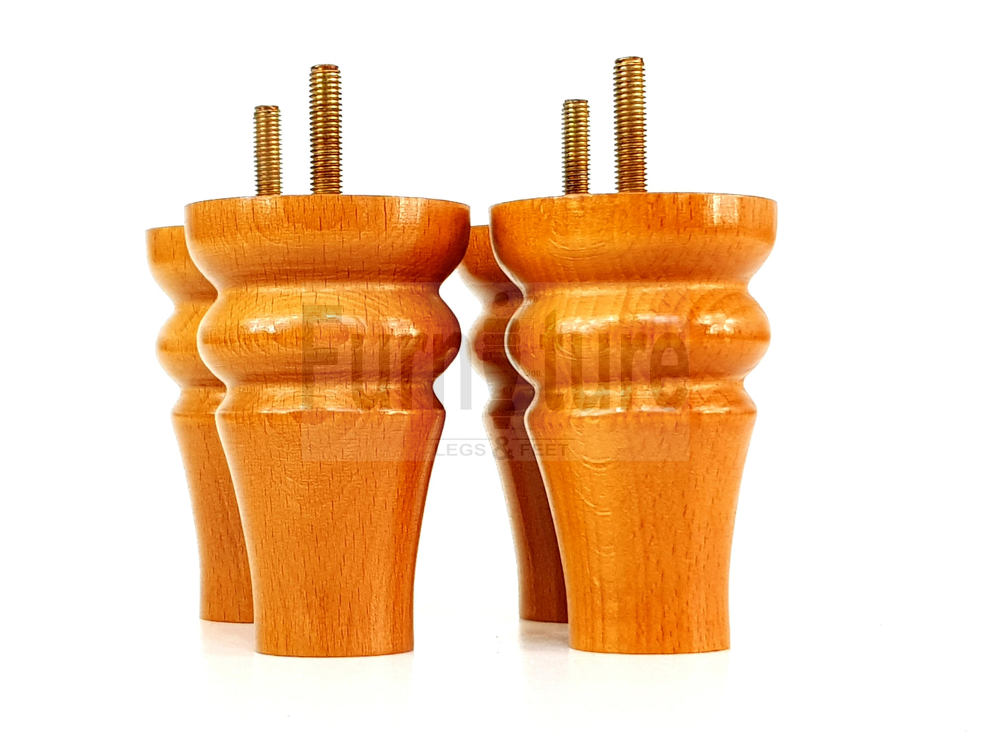 Solid Wood Turned Furniture Legs Replacement Bun Feet 100mm High For Chairs Stools Sofa Beds Settee & Cabinets M10 Set of 4 Golden Oak