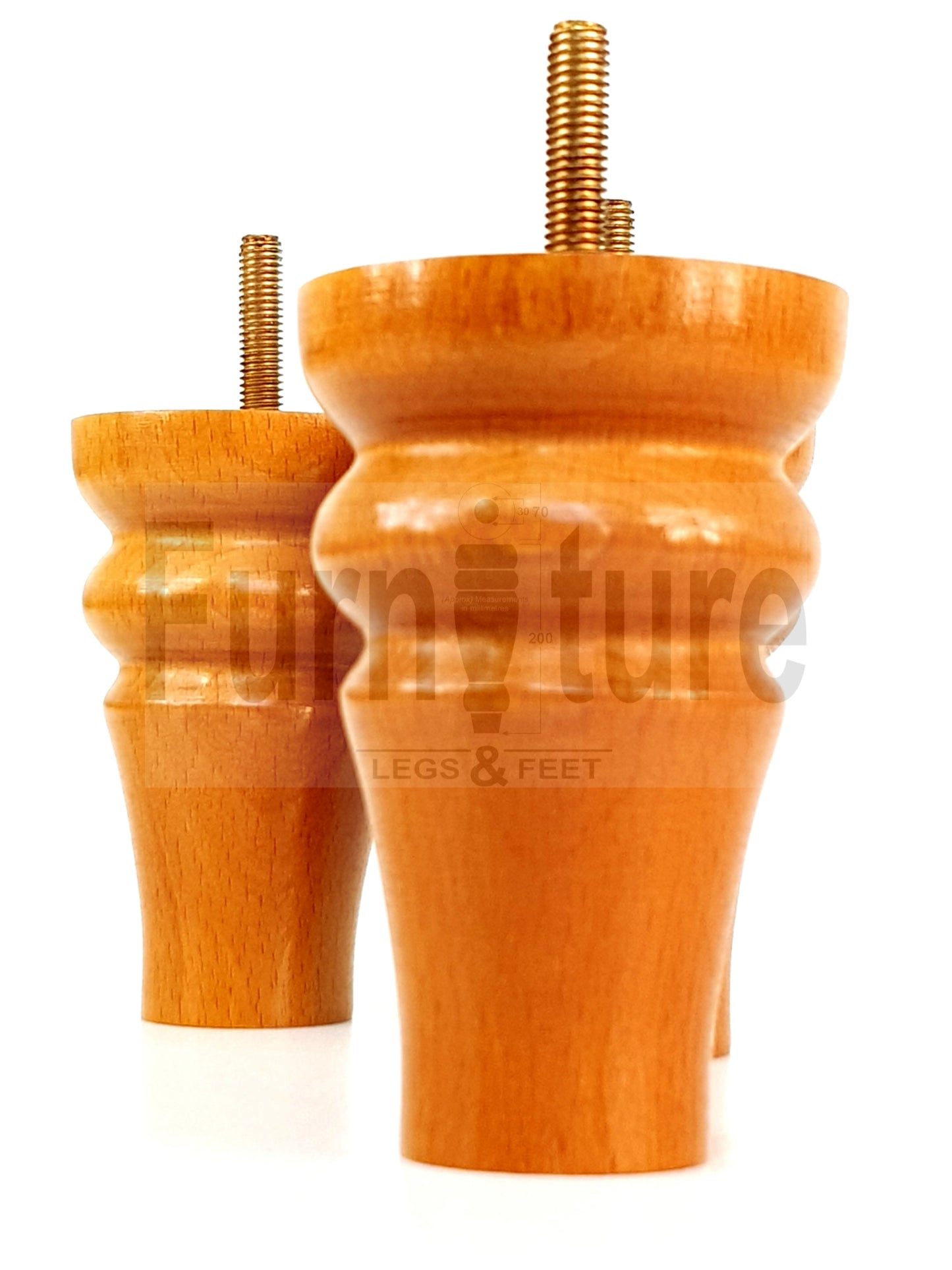 Solid Wood Turned Furniture Legs Replacement Bun Feet 100mm High For Chairs Stools Sofa Beds Settee & Cabinets M10 Set of 4 Golden Oak