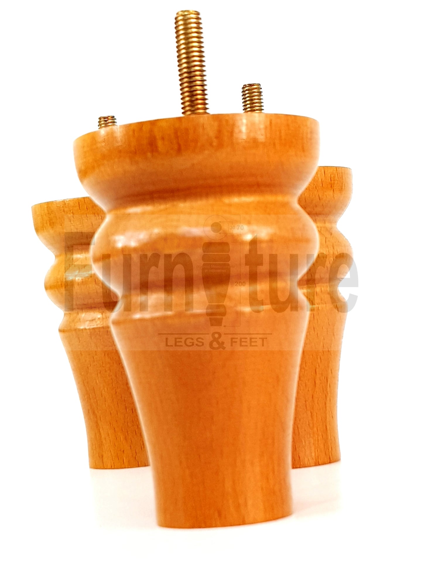 Solid Wood Turned Furniture Legs Replacement Bun Feet 100mm High For Chairs Stools Sofa Beds Settee & Cabinets M10 Set of 4 Golden Oak