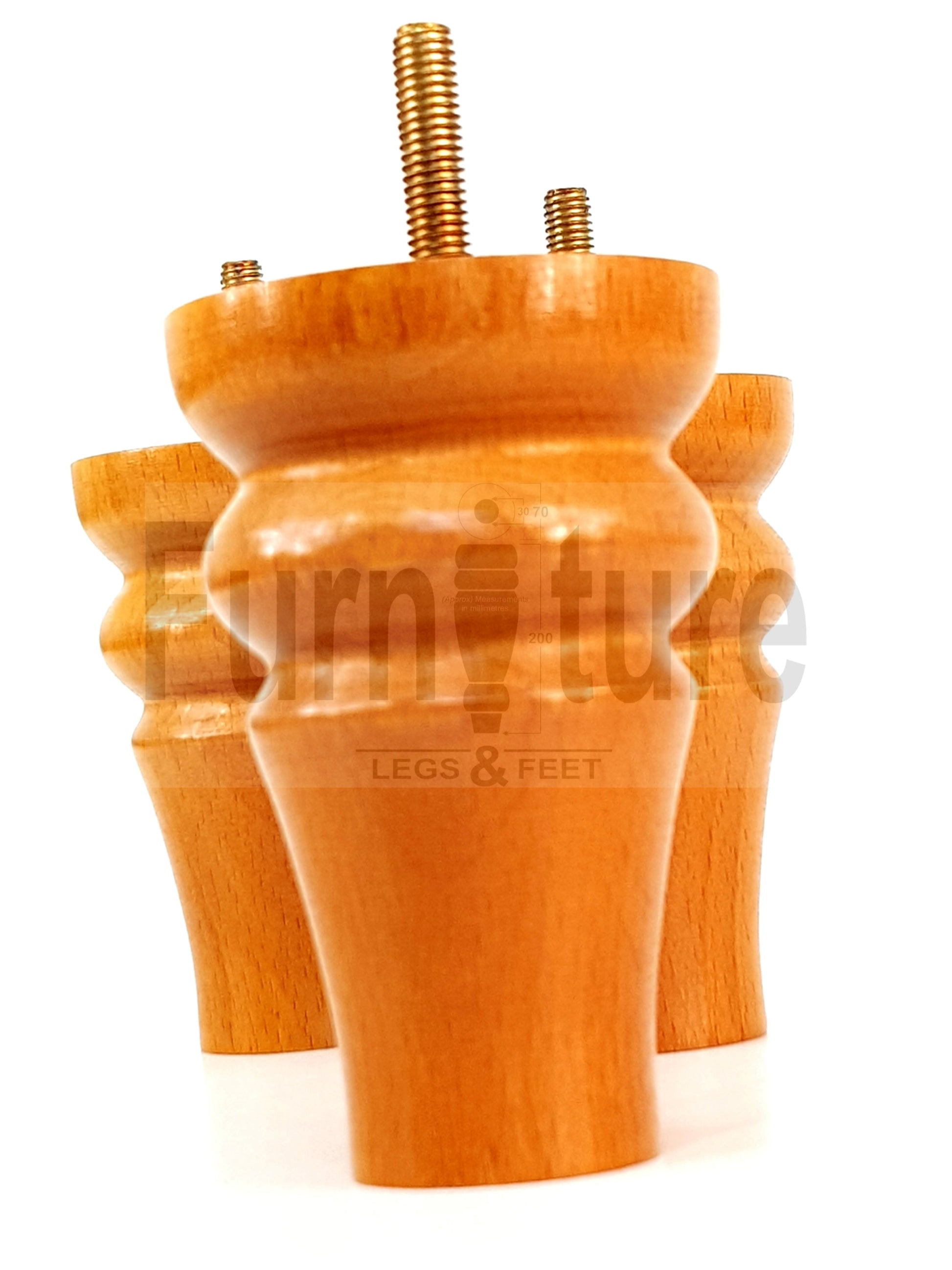 Solid Wood Turned Furniture Legs Replacement Bun Feet 100mm High For Chairs Stools Sofa Beds Settee & Cabinets M10 Set of 4 Golden Oak