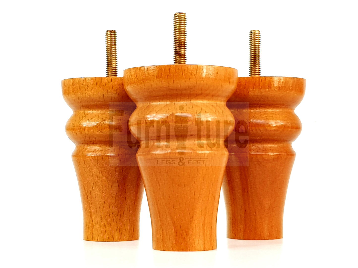 Solid Wood Turned Furniture Legs Replacement Bun Feet 100mm High For Chairs Stools Sofa Beds Settee & Cabinets M10 Set of 4 Golden Oak