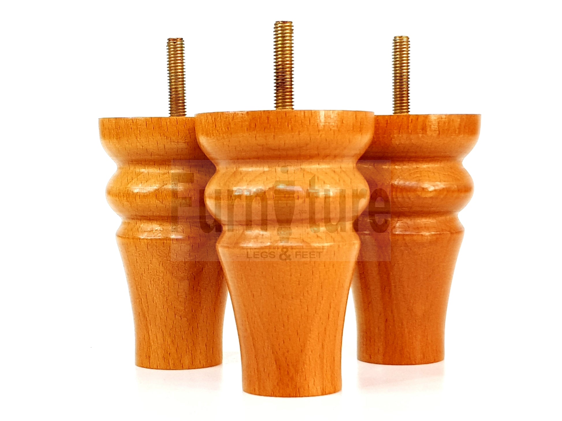 Solid Wood Turned Furniture Legs Replacement Bun Feet 100mm High For Chairs Stools Sofa Beds Settee & Cabinets M10 Set of 4 Golden Oak