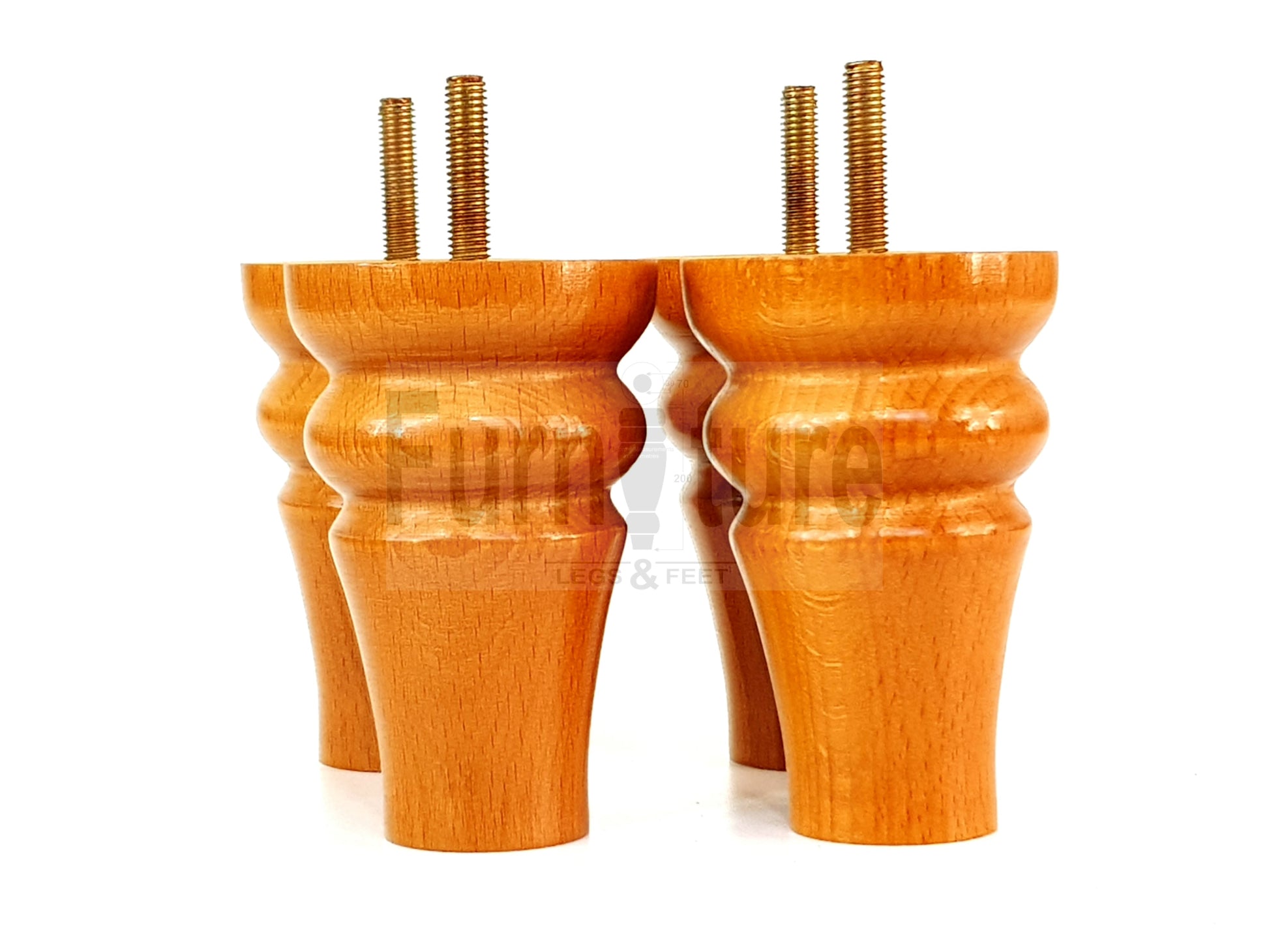 Solid Wood Turned Furniture Legs Replacement Bun Feet 100mm High For Chairs Stools Sofa Beds Settee & Cabinets M10 Set of 4 Golden Oak