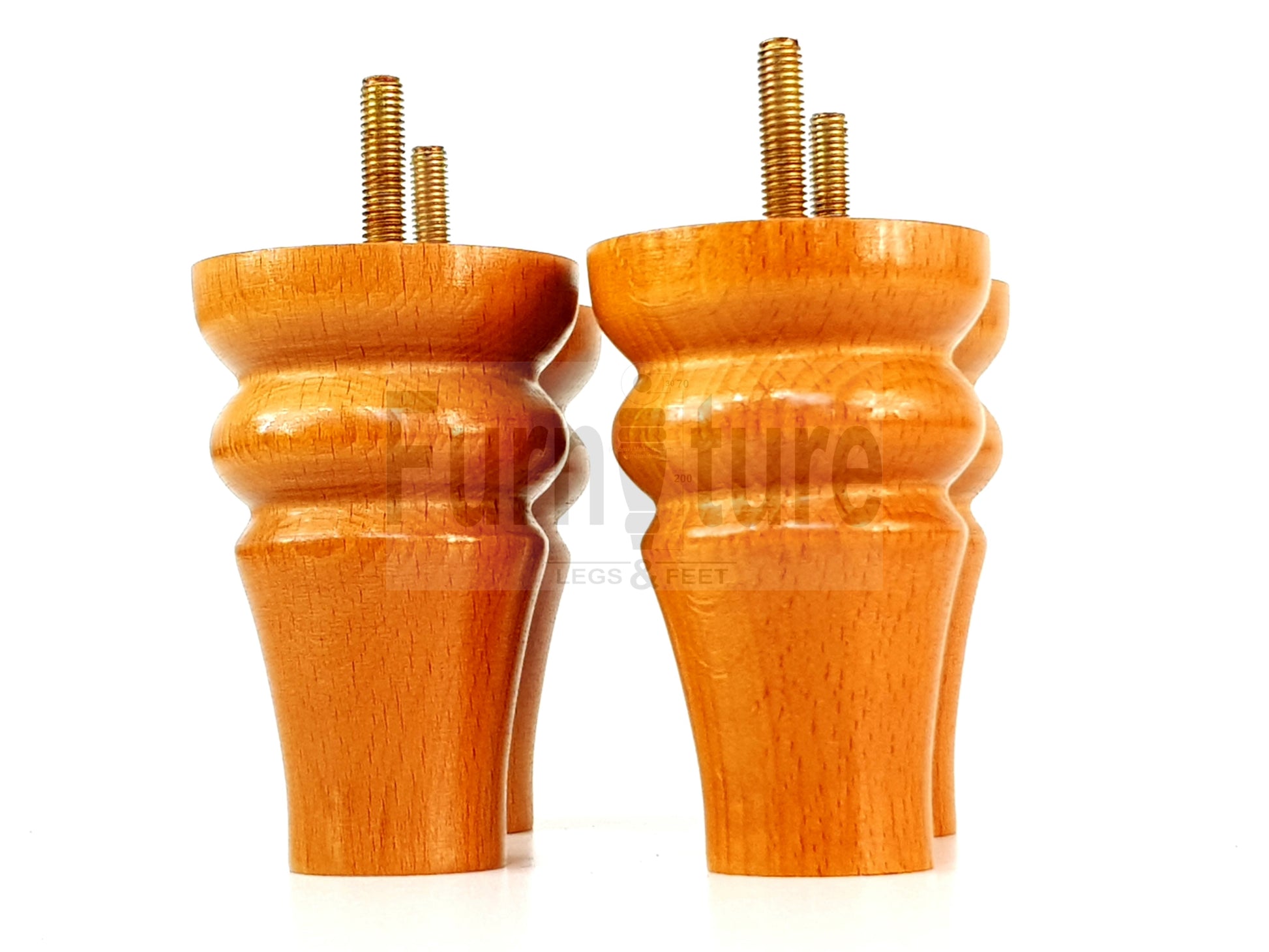 Solid Wood Turned Furniture Legs Replacement Bun Feet 100mm High For Chairs Stools Sofa Beds Settee & Cabinets M10 Set of 4 Golden Oak