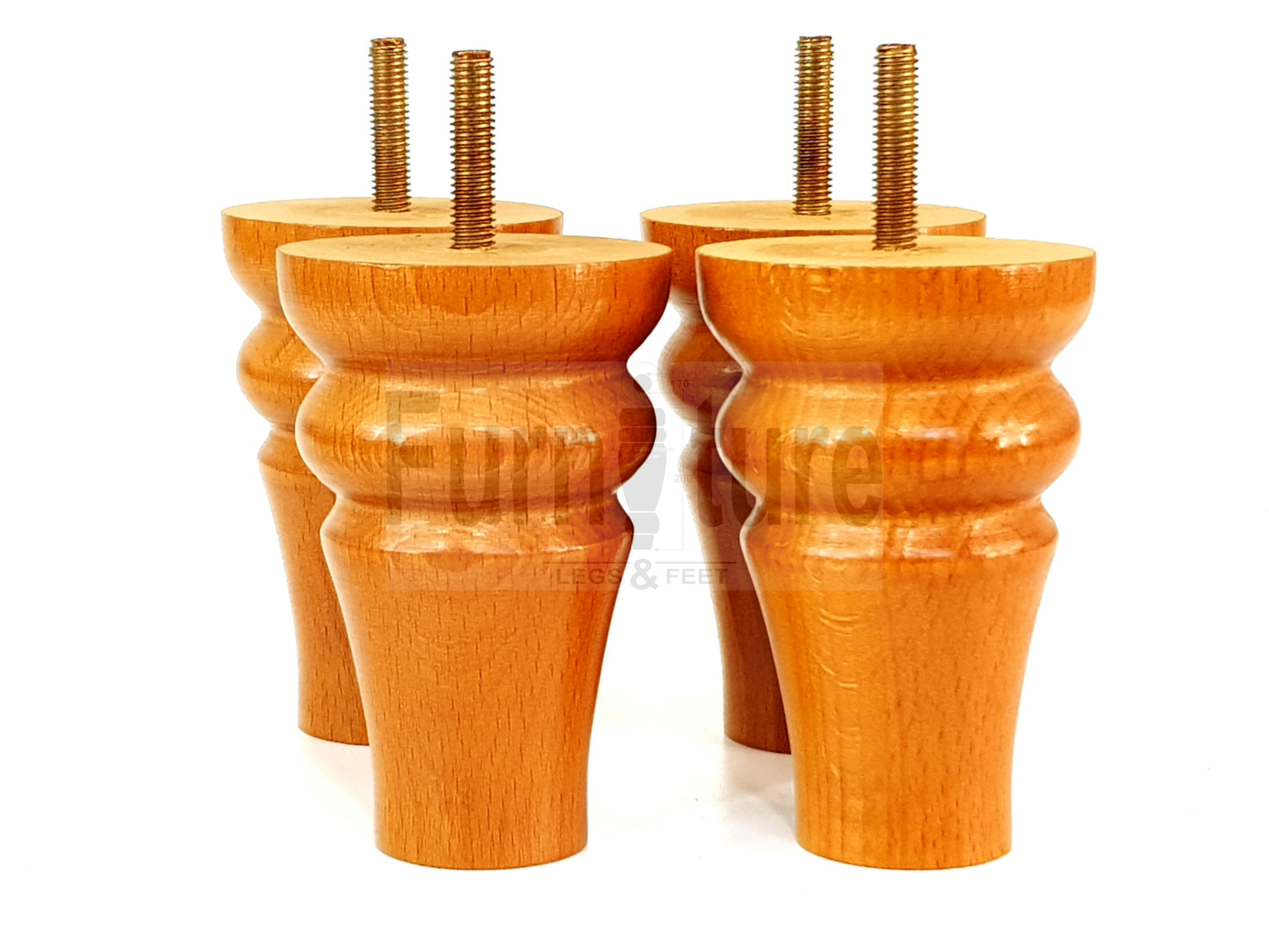 Solid Wood Turned Furniture Legs Replacement Bun Feet 100mm High For Chairs Stools Sofa Beds Settee & Cabinets M10 Set of 4 Golden Oak