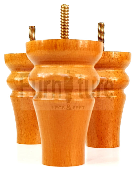 Solid Wood Turned Furniture Legs Replacement Bun Feet 100mm High For Chairs Stools Sofa Beds Settee & Cabinets M10 Set of 4 Golden Oak