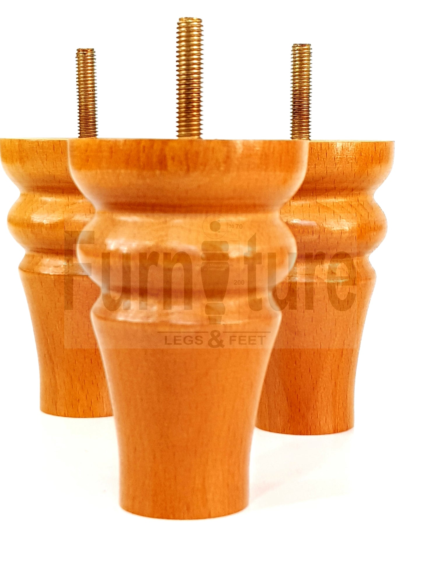 Solid Wood Turned Furniture Legs Replacement Bun Feet 100mm High For Chairs Stools Sofa Beds Settee & Cabinets M10 Set of 4 Golden Oak