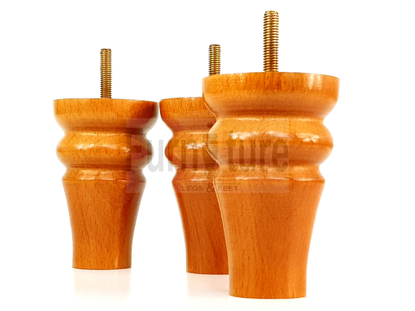 Solid Wood Turned Furniture Legs Replacement Bun Feet 100mm High For Chairs Stools Sofa Beds Settee & Cabinets M10 Set of 4 Golden Oak