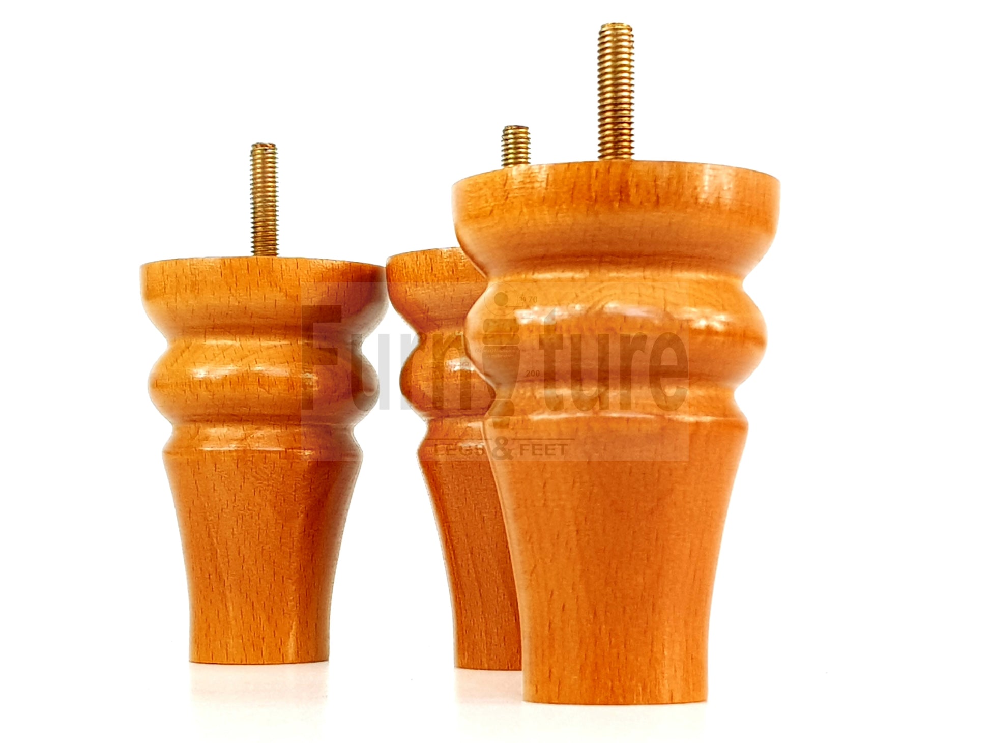 Solid Wood Turned Furniture Legs Replacement Bun Feet 100mm High For Chairs Stools Sofa Beds Settee & Cabinets M10 Set of 4 Golden Oak