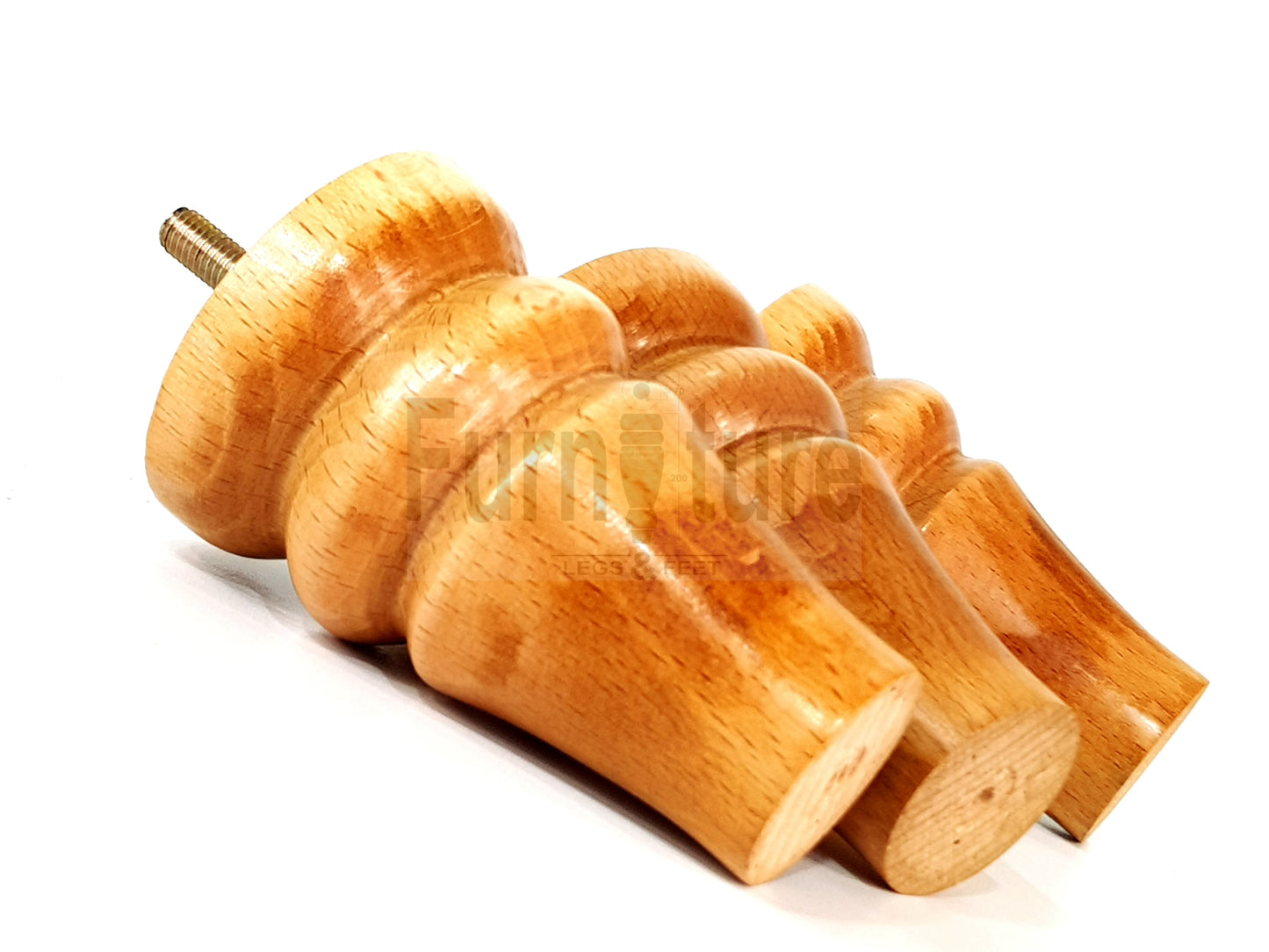Solid Wood Turned Furniture Legs Replacement Bun Feet 100mm High M8 Dowl Fixing Set of 4
